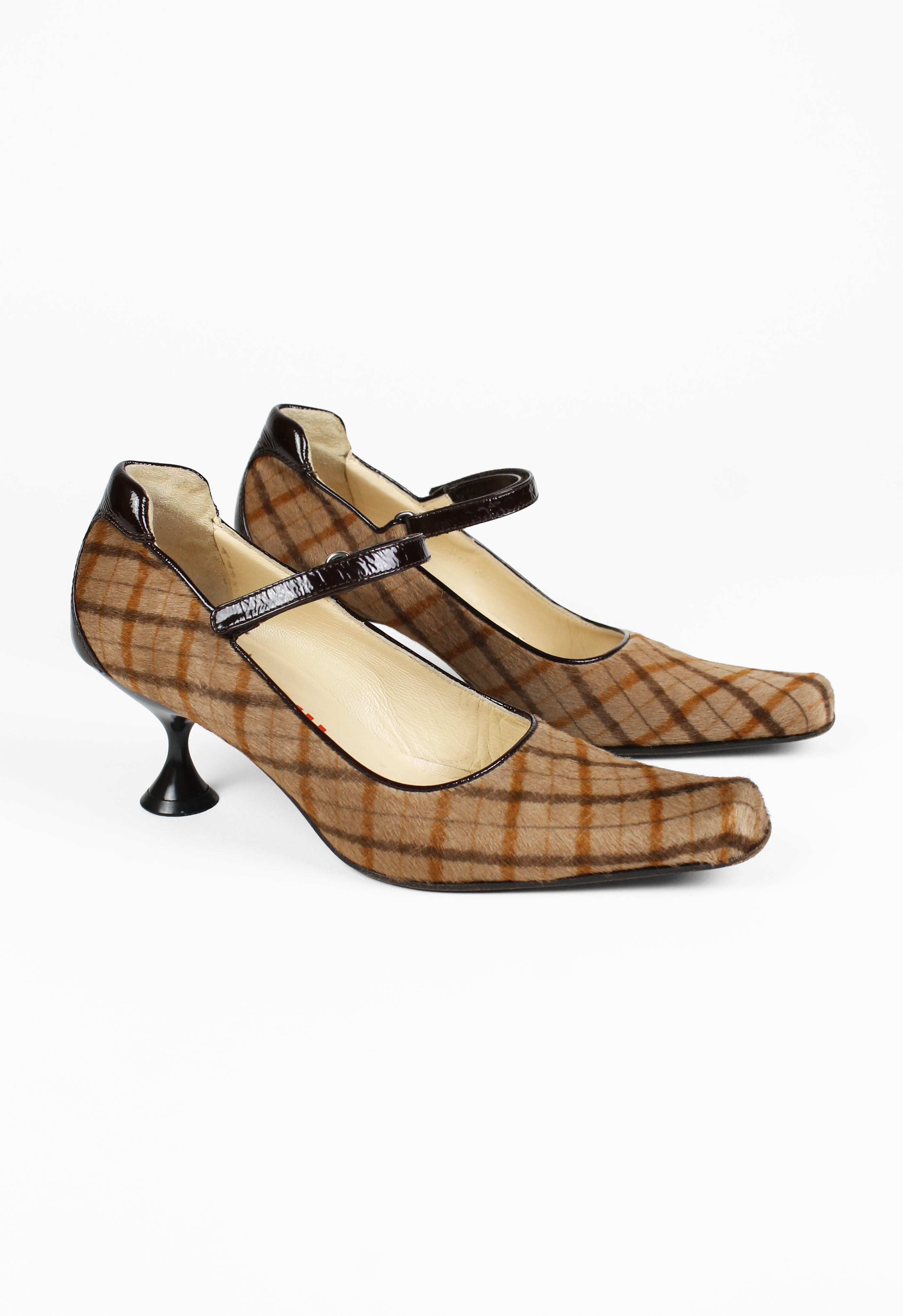 MIU MIU FW 1999 CALF HAIR CHECK HEELS