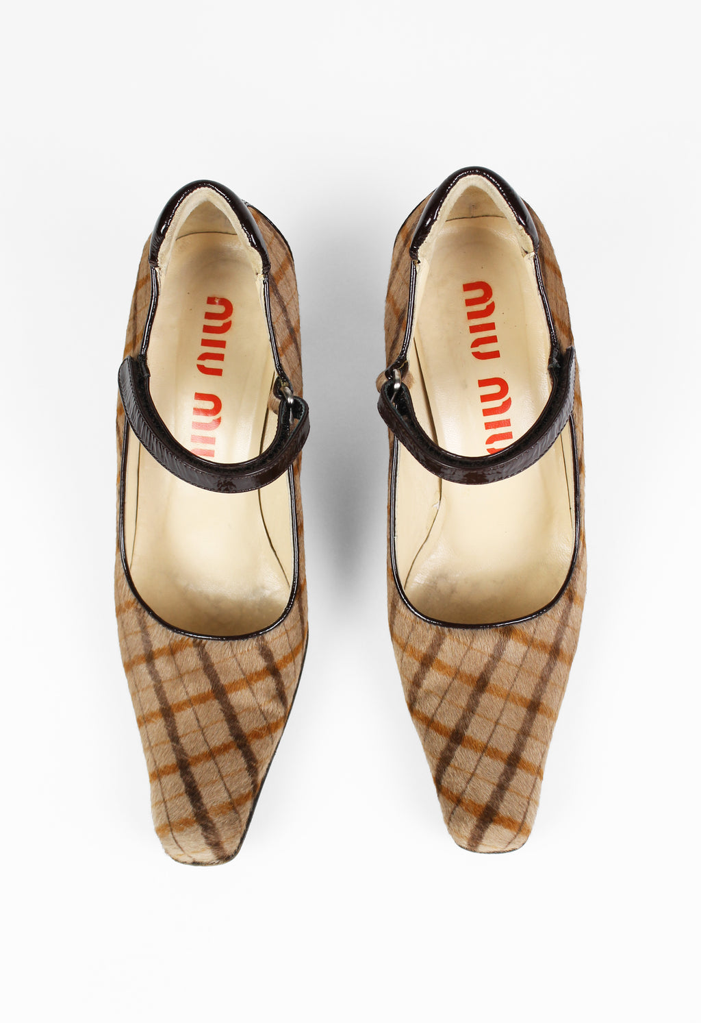 MIU MIU FW 1999 CALF HAIR CHECK HEELS