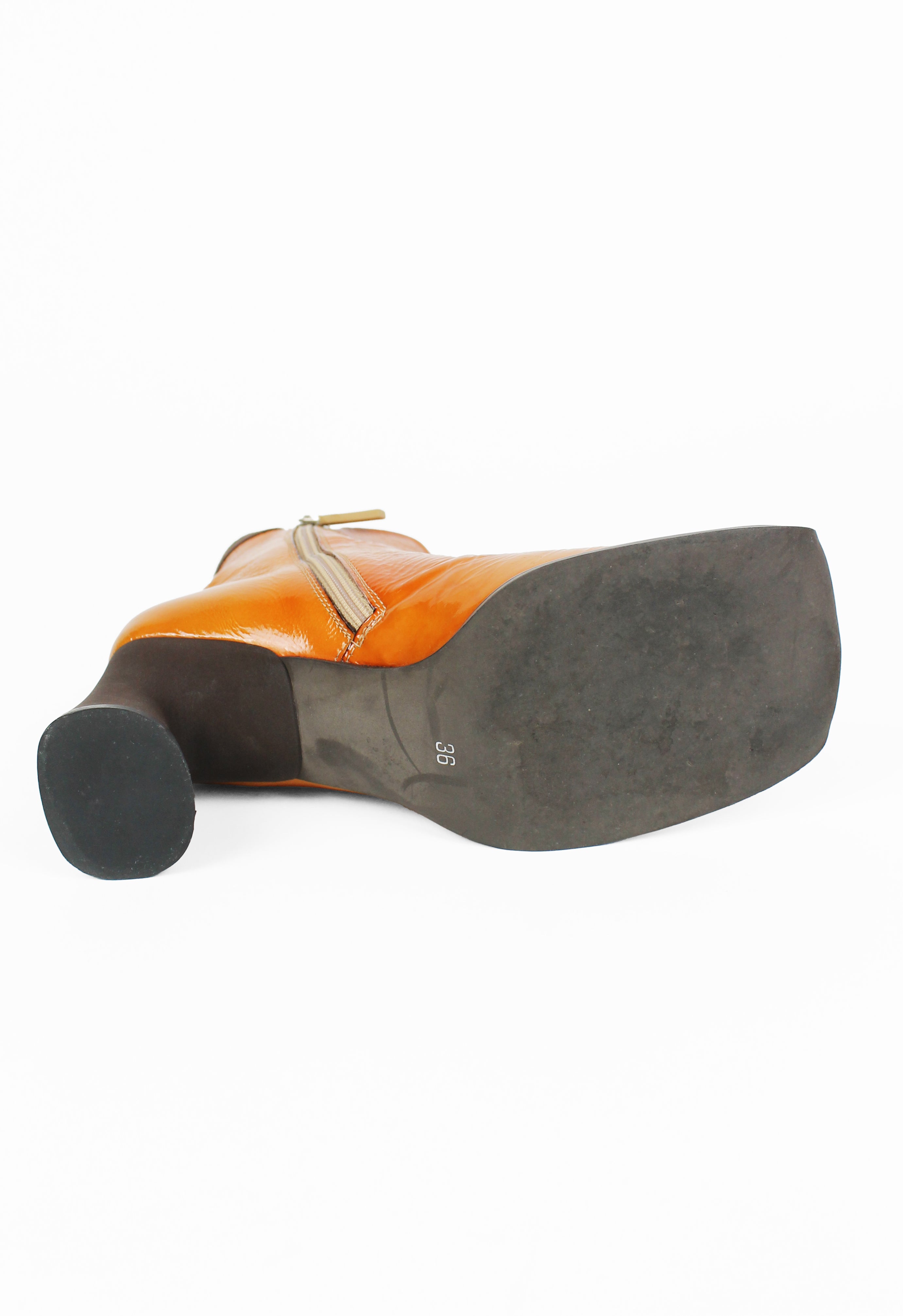 MIU MIU FW 1999 ORANGE PATENT SQUARE TOE BOOTS