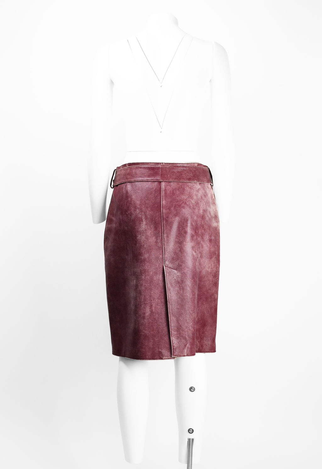 MIU MIU FW 2000 PINK DISTRESSED LEATHER BELTED SKIRT
