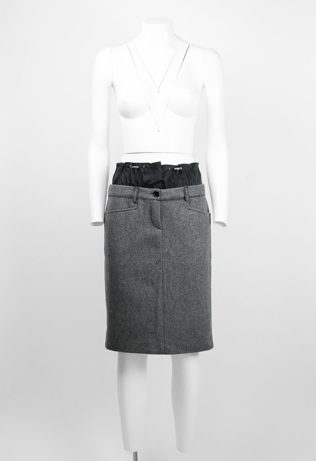 MIU MIU FW 2004 LAYERED NYLON AND WOOL SKIRT