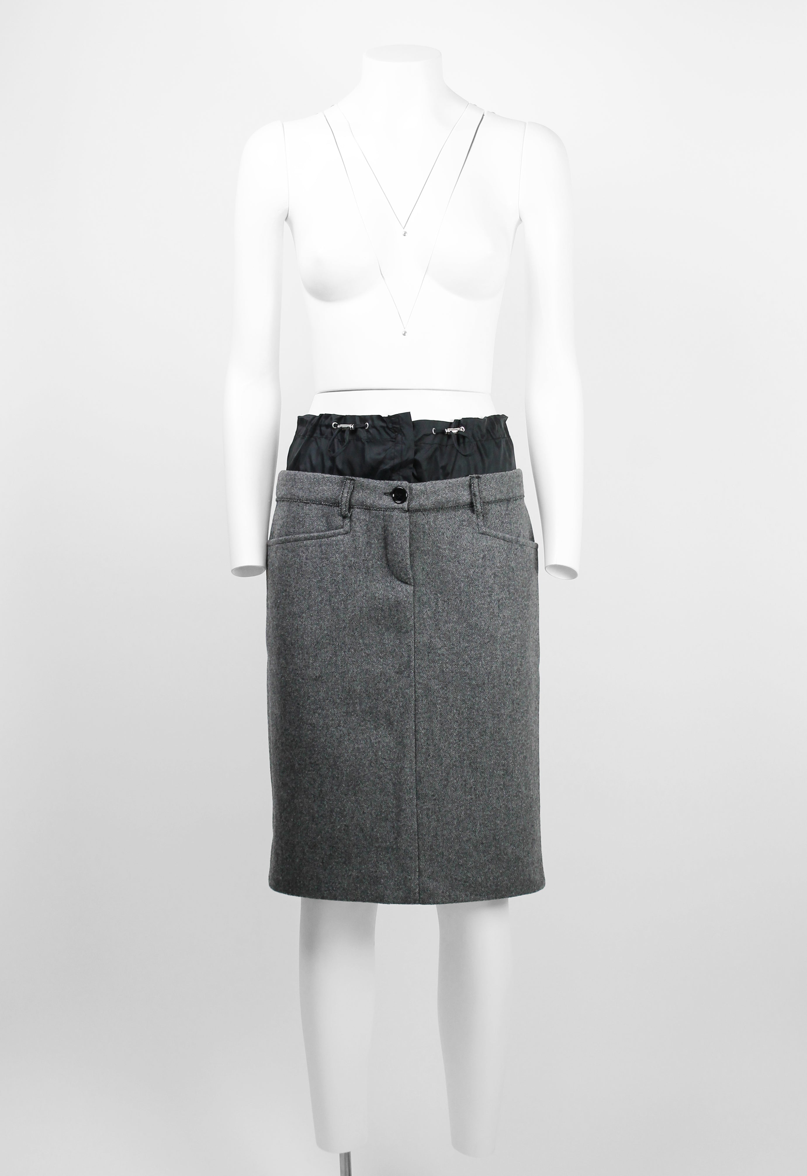 MIU MIU FW 2004 LAYERED NYLON AND WOOL SKIRT