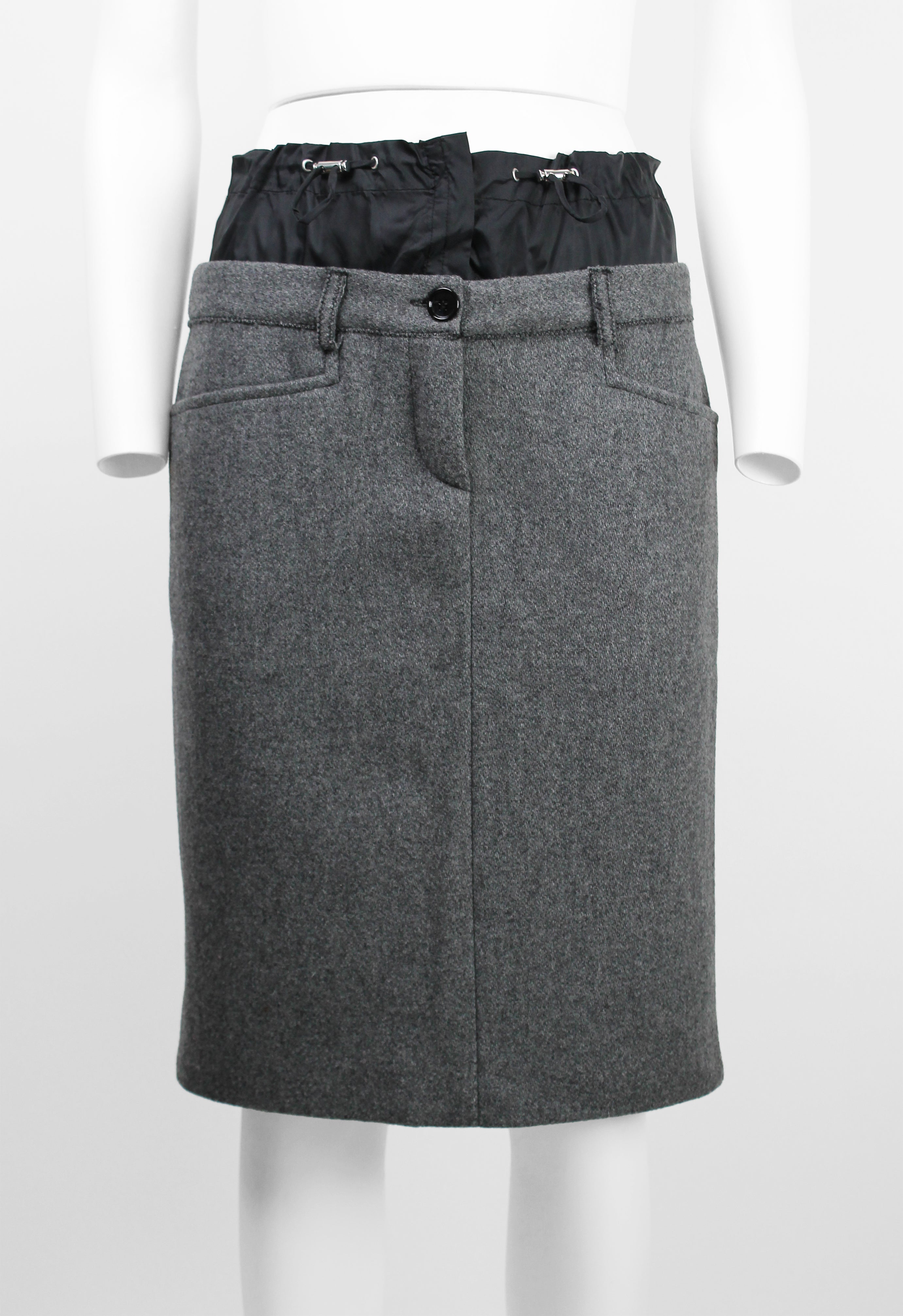 MIU MIU FW 2004 LAYERED NYLON AND WOOL SKIRT