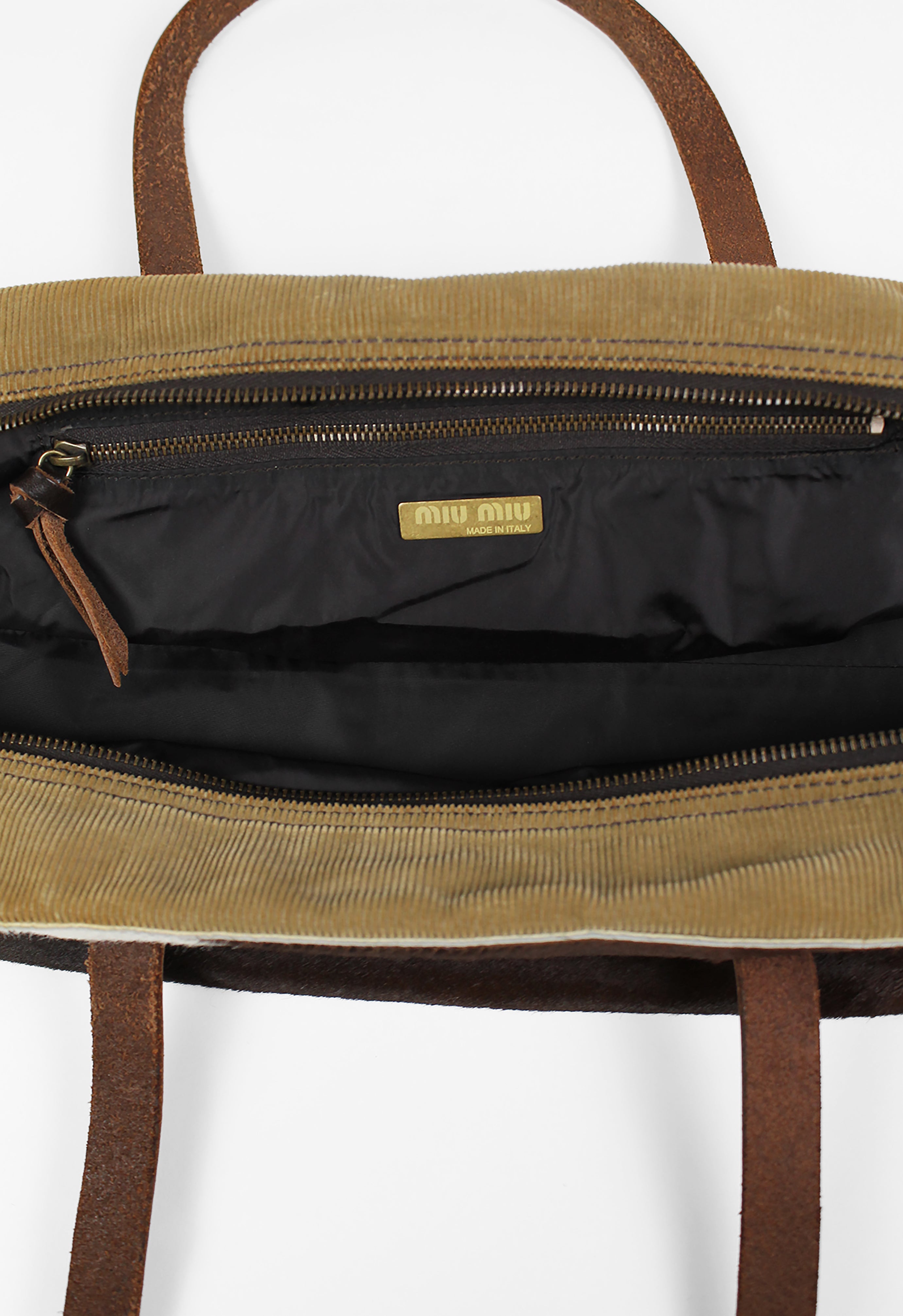 MIU MIU SS 1998 CALF HAIR AND CORDUROY SHOULDER BAG
