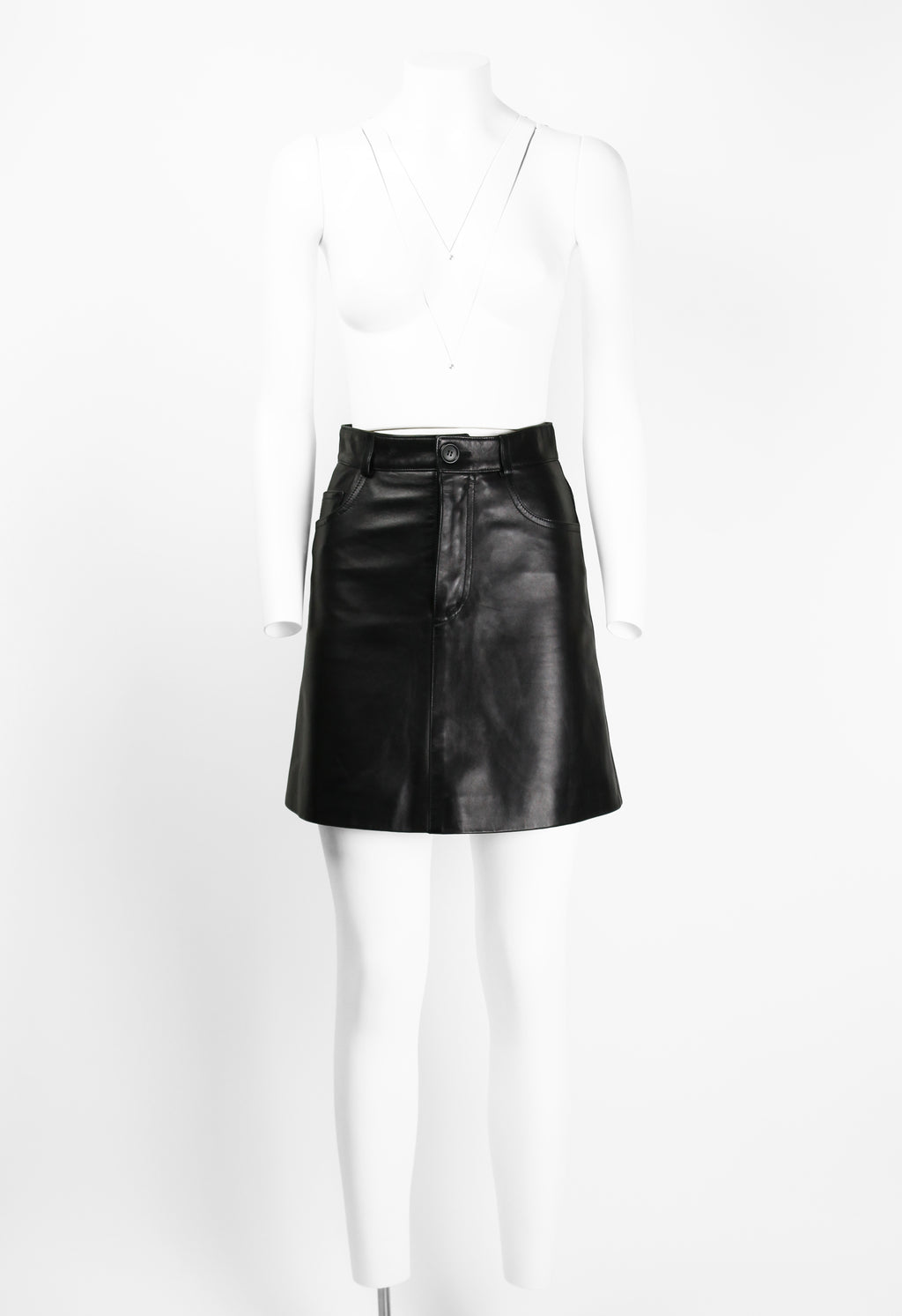 MIU MIU SS 2016 BLACK LEATHER MINI SKIRT