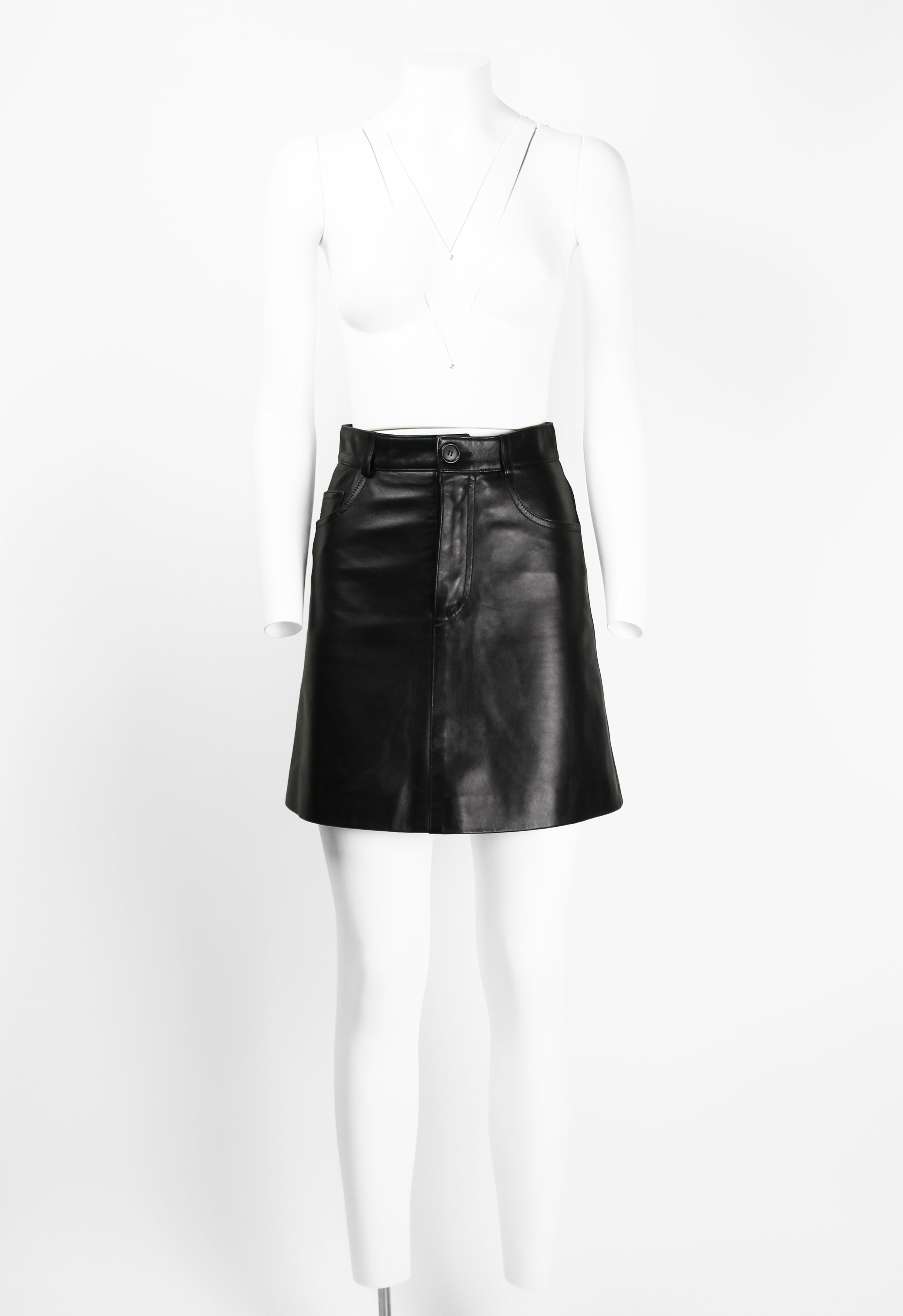 MIU MIU SS 2016 BLACK LEATHER MINI SKIRT