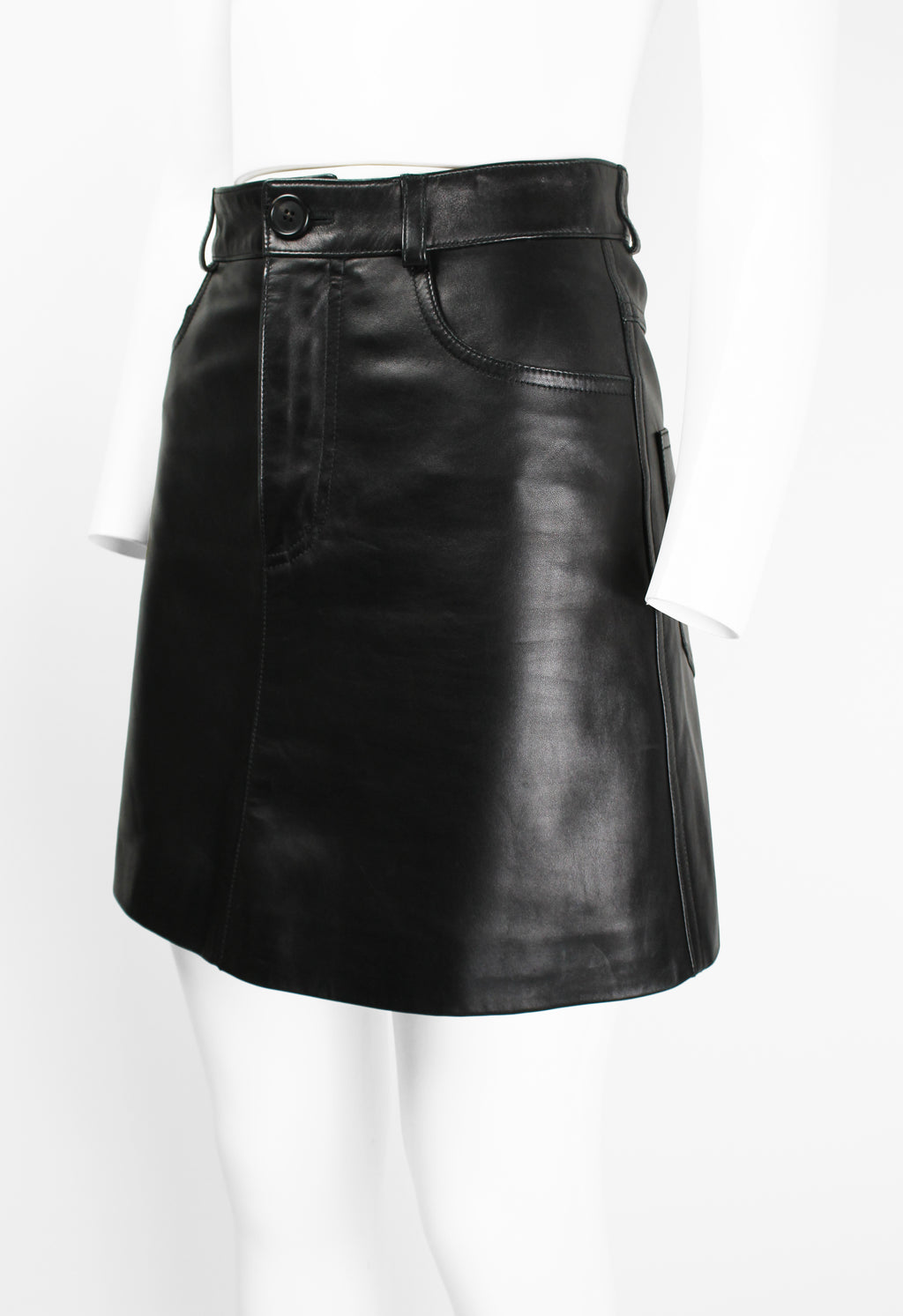 MIU MIU SS 2016 BLACK LEATHER MINI SKIRT