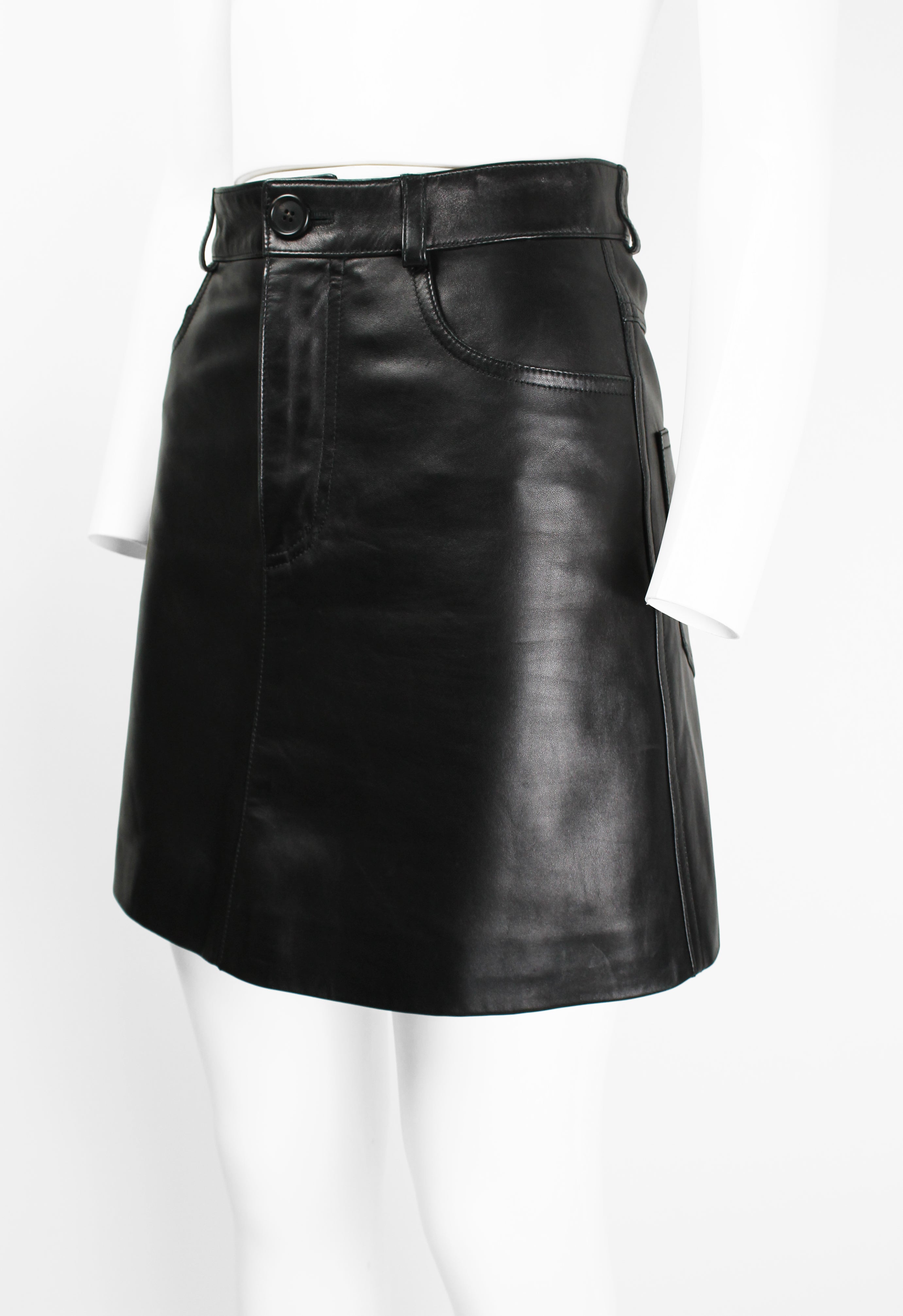 MIU MIU SS 2016 BLACK LEATHER MINI SKIRT