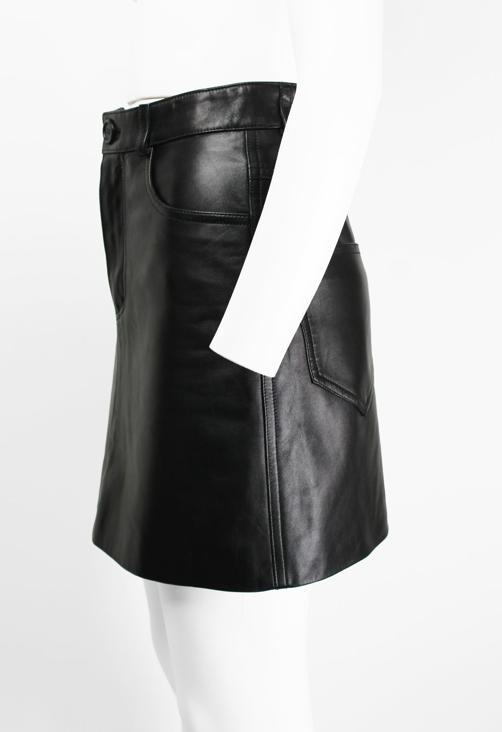 MIU MIU SS 2016 BLACK LEATHER MINI SKIRT