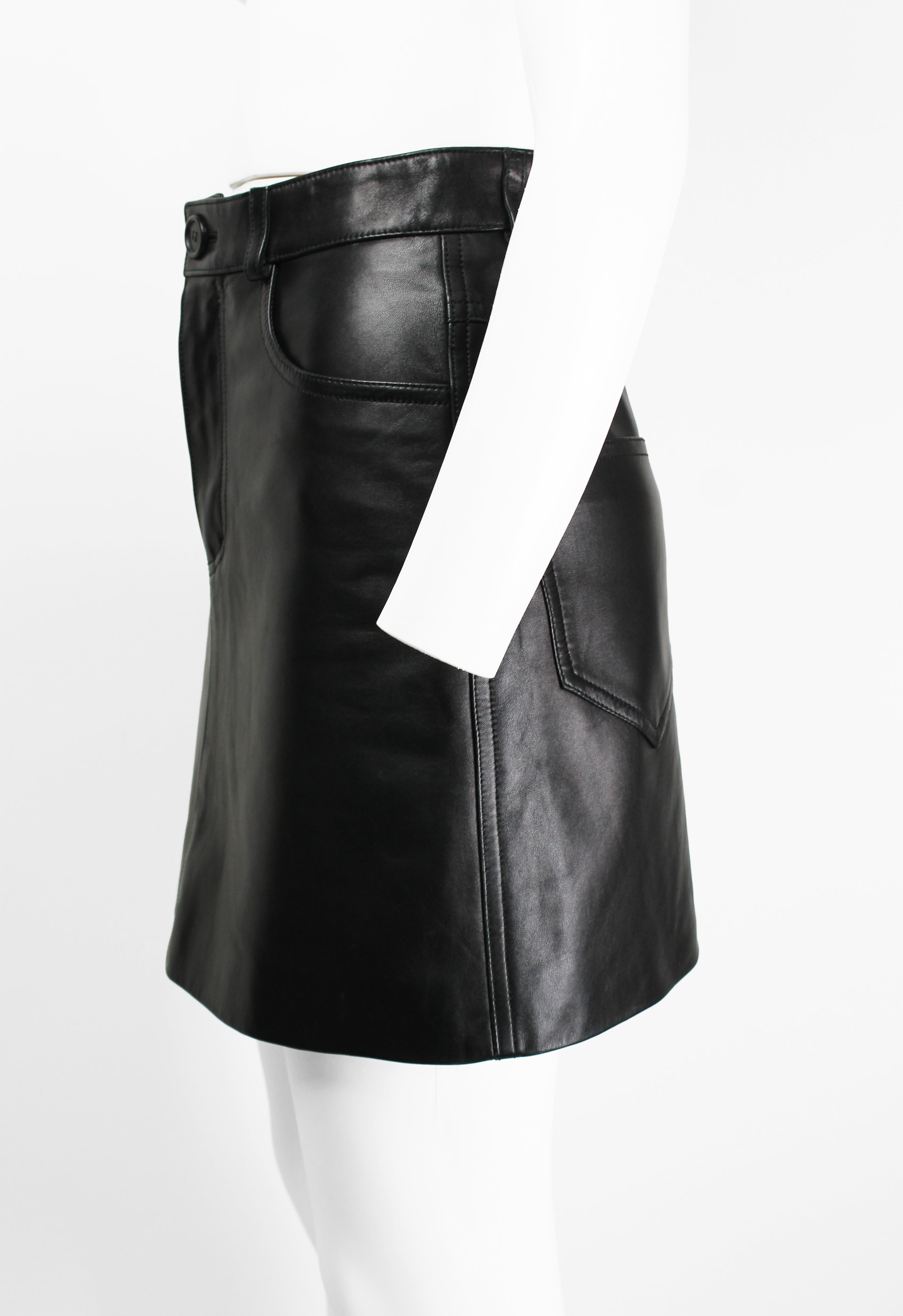 MIU MIU SS 2016 BLACK LEATHER MINI SKIRT