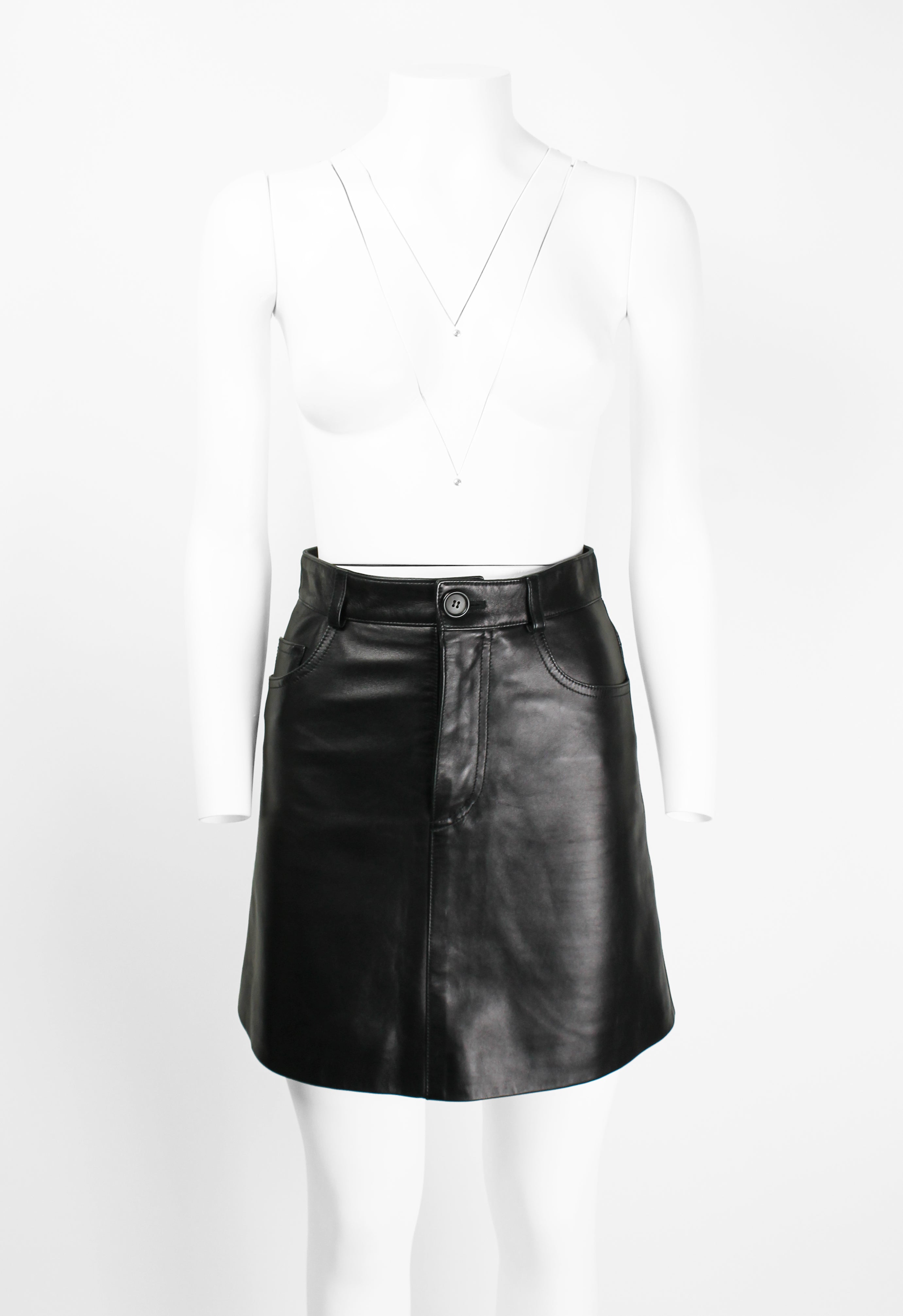 MIU MIU SS 2016 BLACK LEATHER MINI SKIRT
