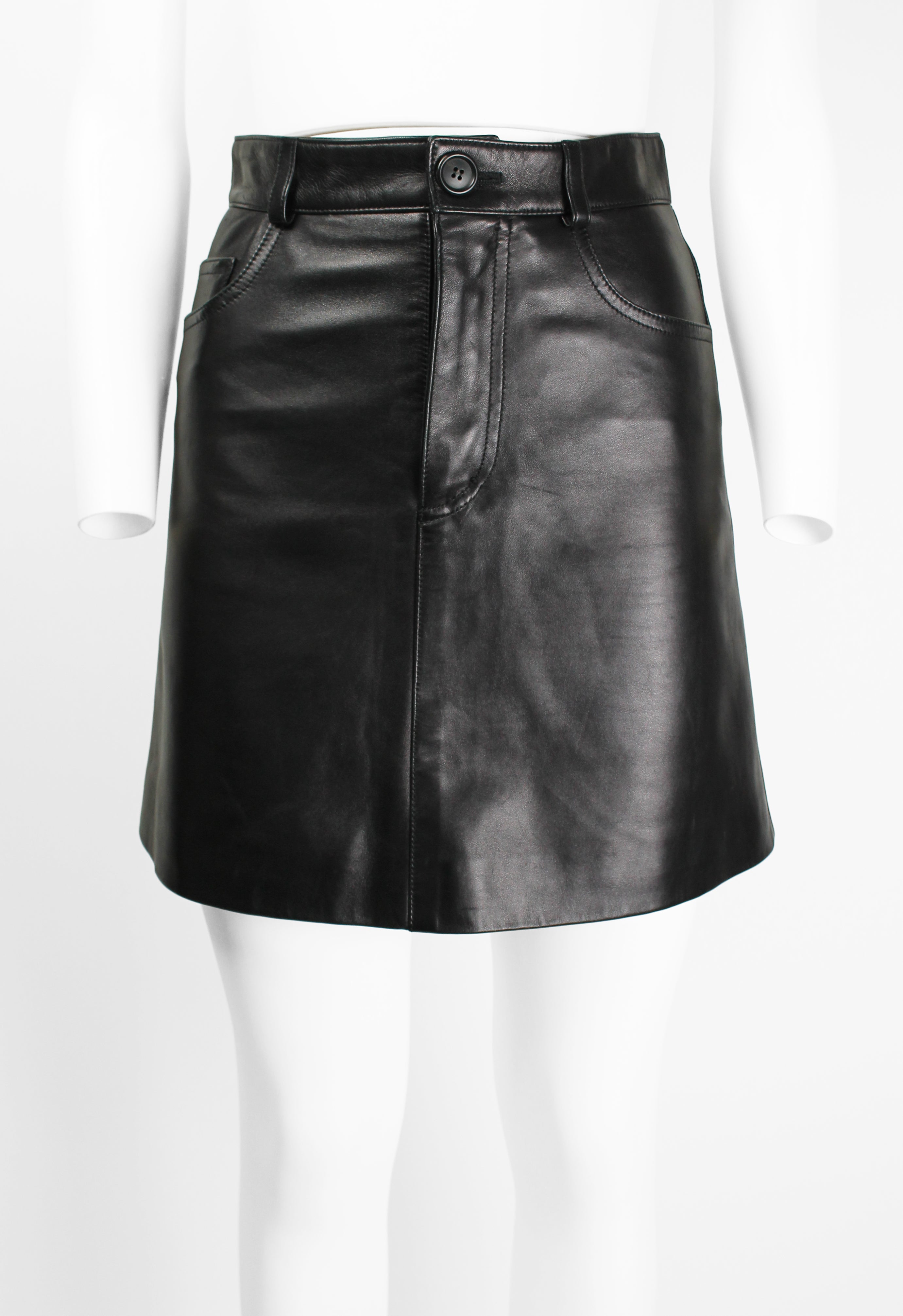 MIU MIU SS 2016 BLACK LEATHER MINI SKIRT – THE 543