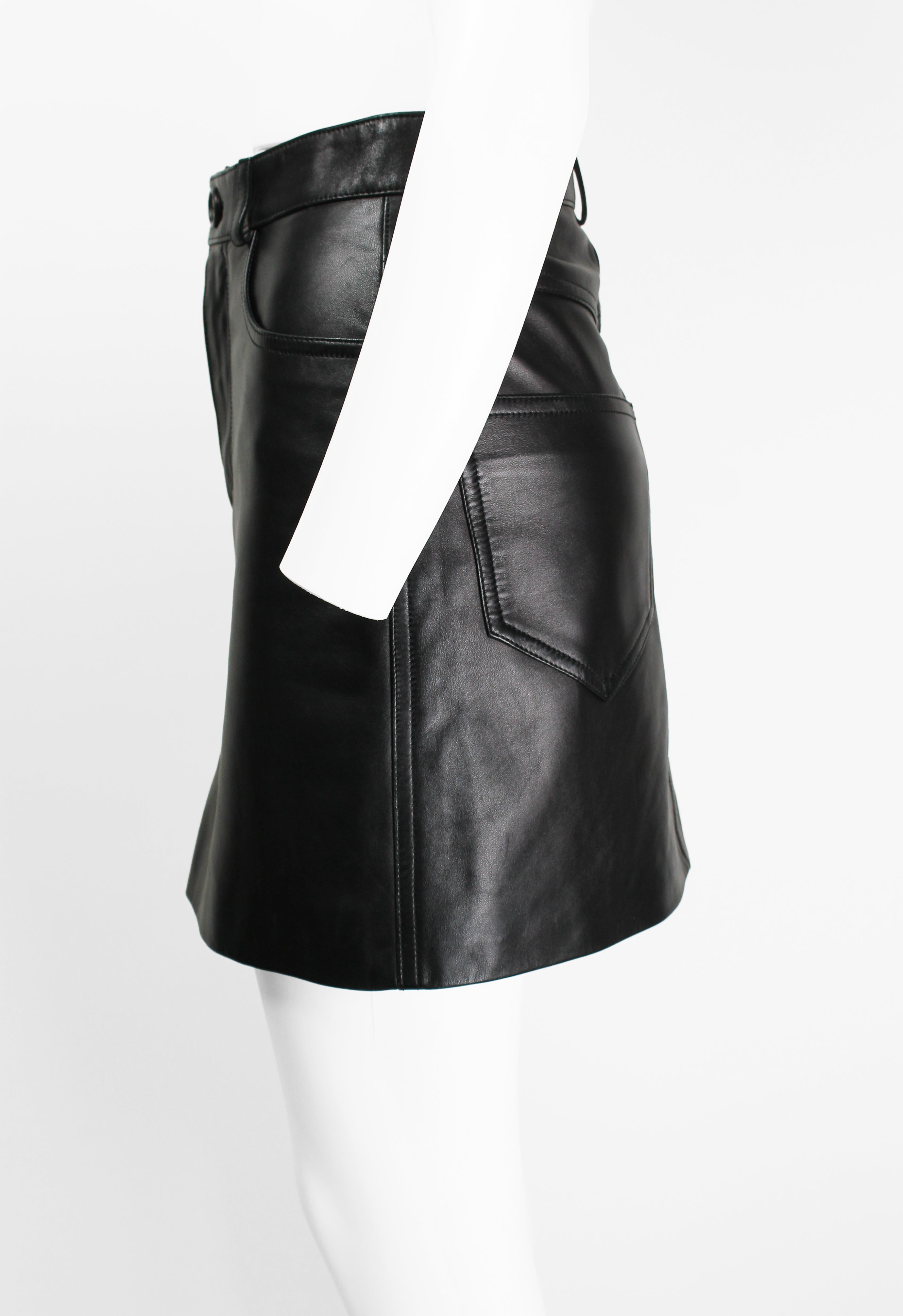 MIU MIU SS 2016 BLACK LEATHER MINI SKIRT