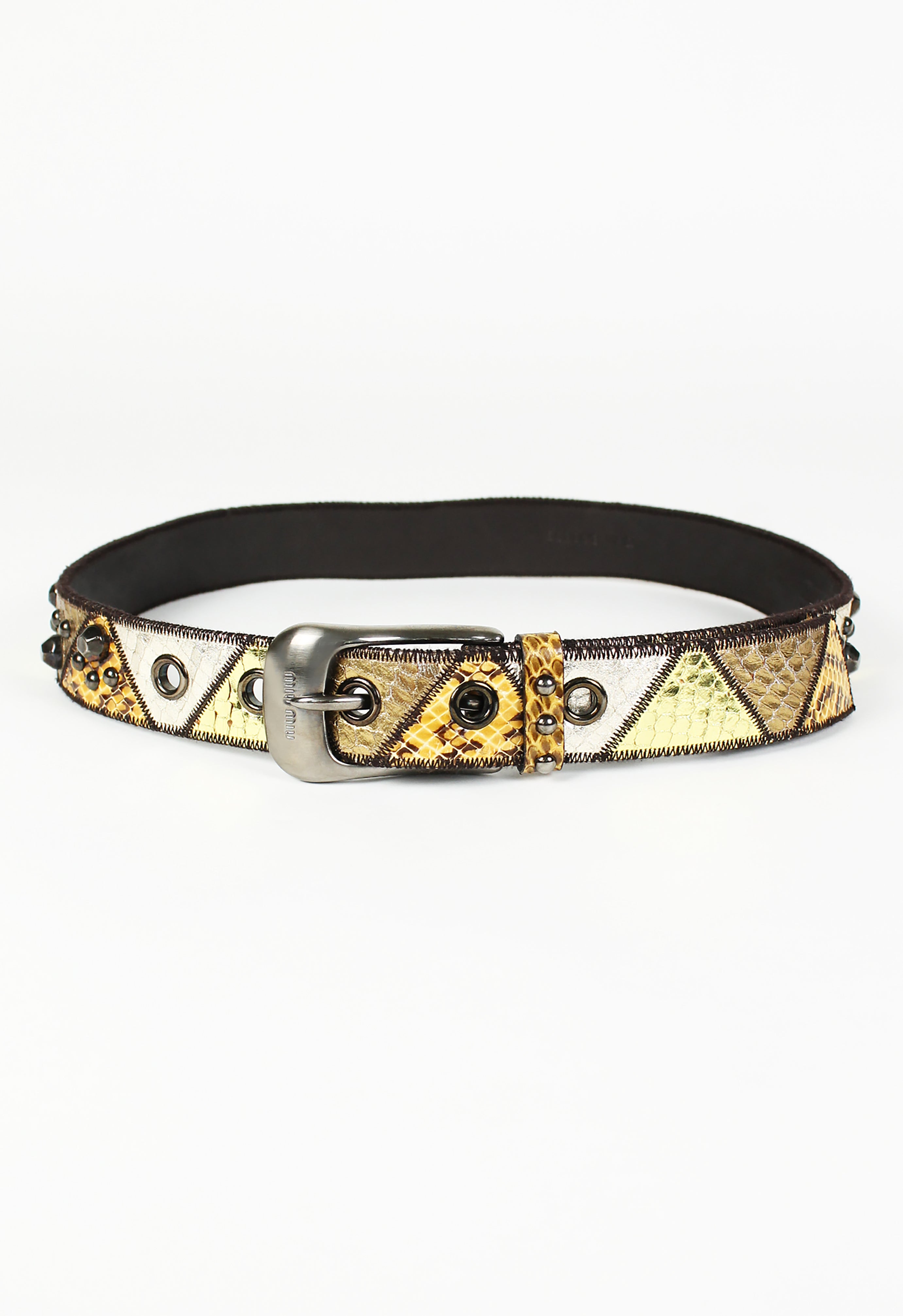 MIU MIU 2000'S STUDDED METALLIC SNAKESKIN BELT