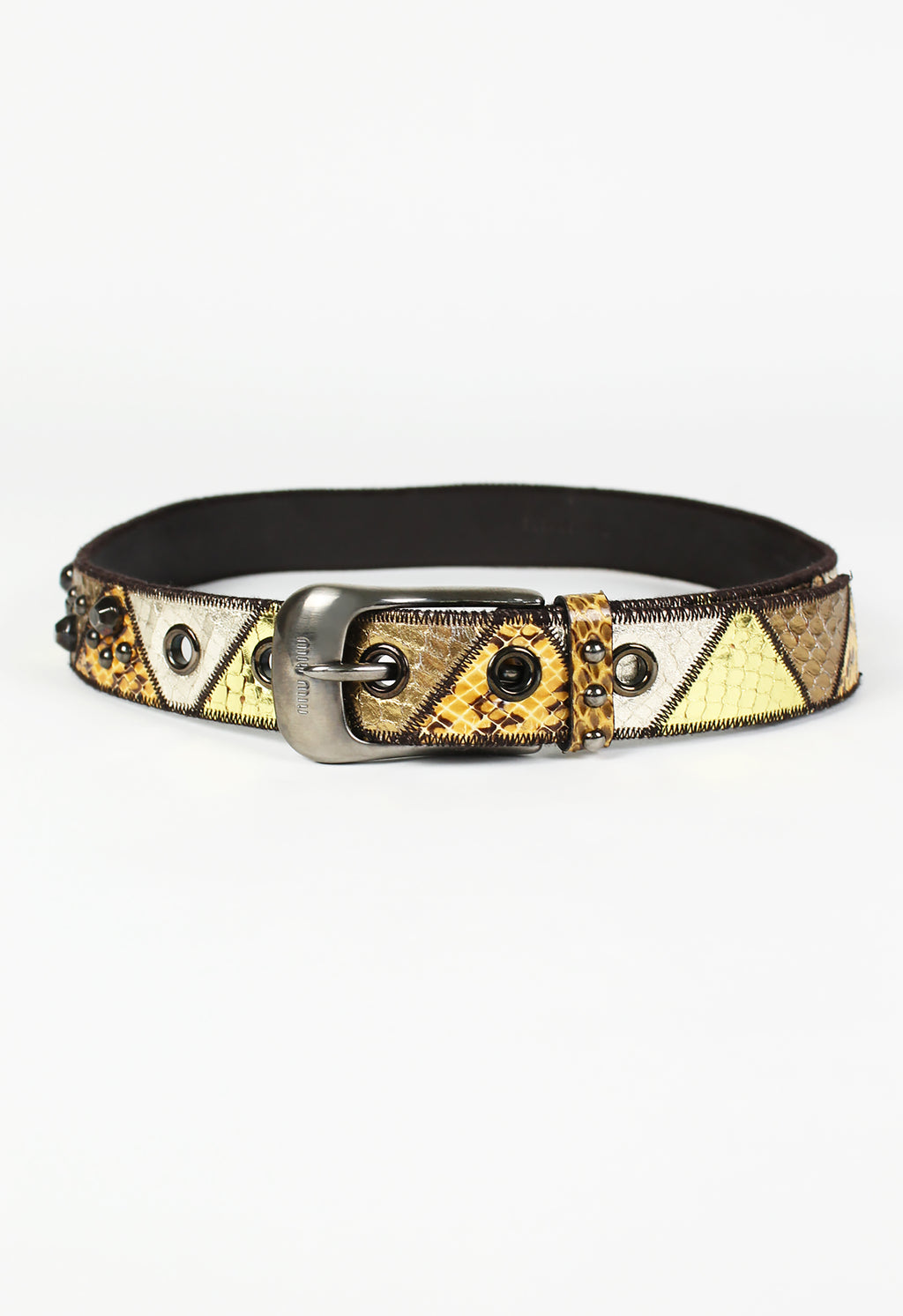 MIU MIU 2000'S STUDDED METALLIC SNAKESKIN BELT