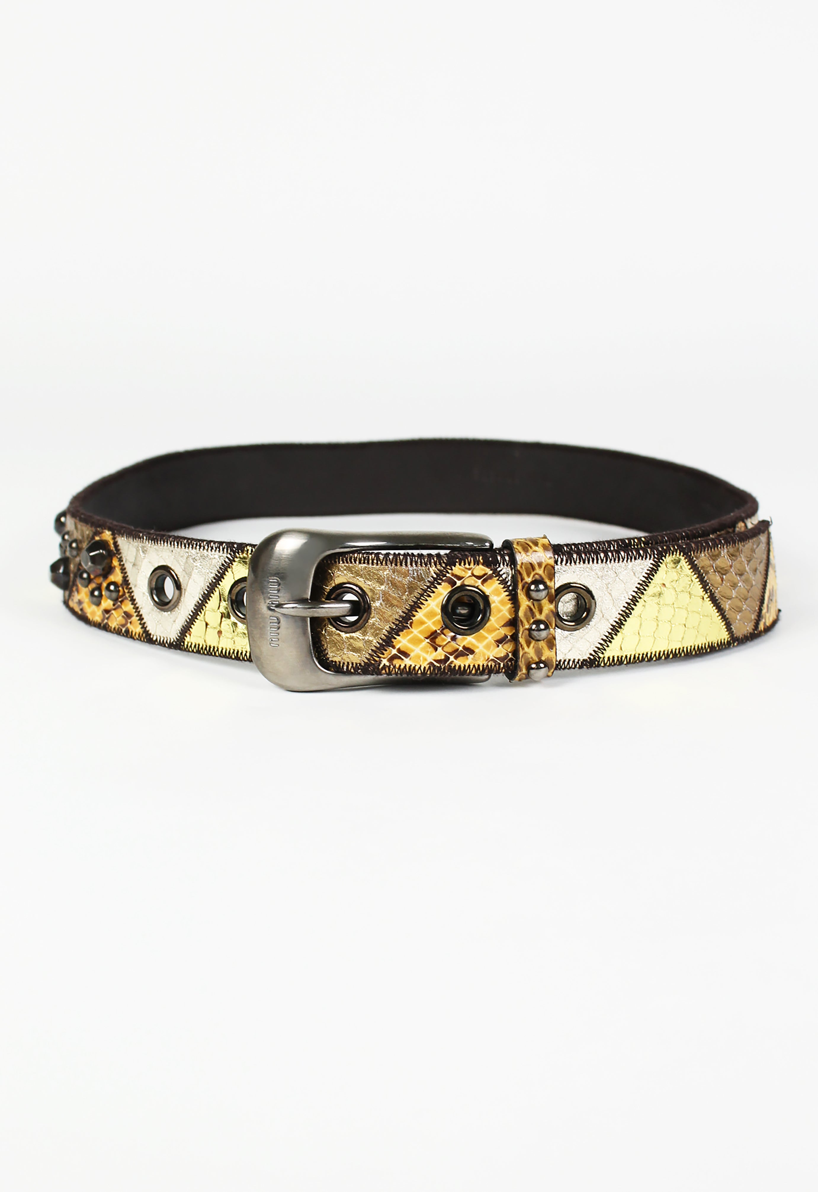 MIU MIU 2000'S STUDDED METALLIC SNAKESKIN BELT