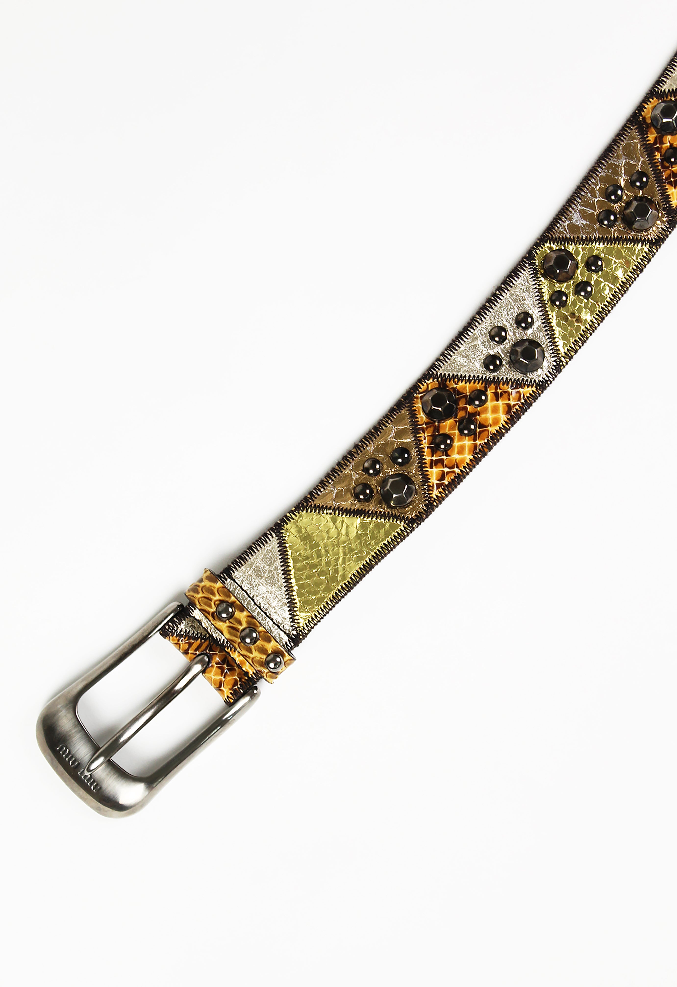MIU MIU 2000'S STUDDED METALLIC SNAKESKIN BELT