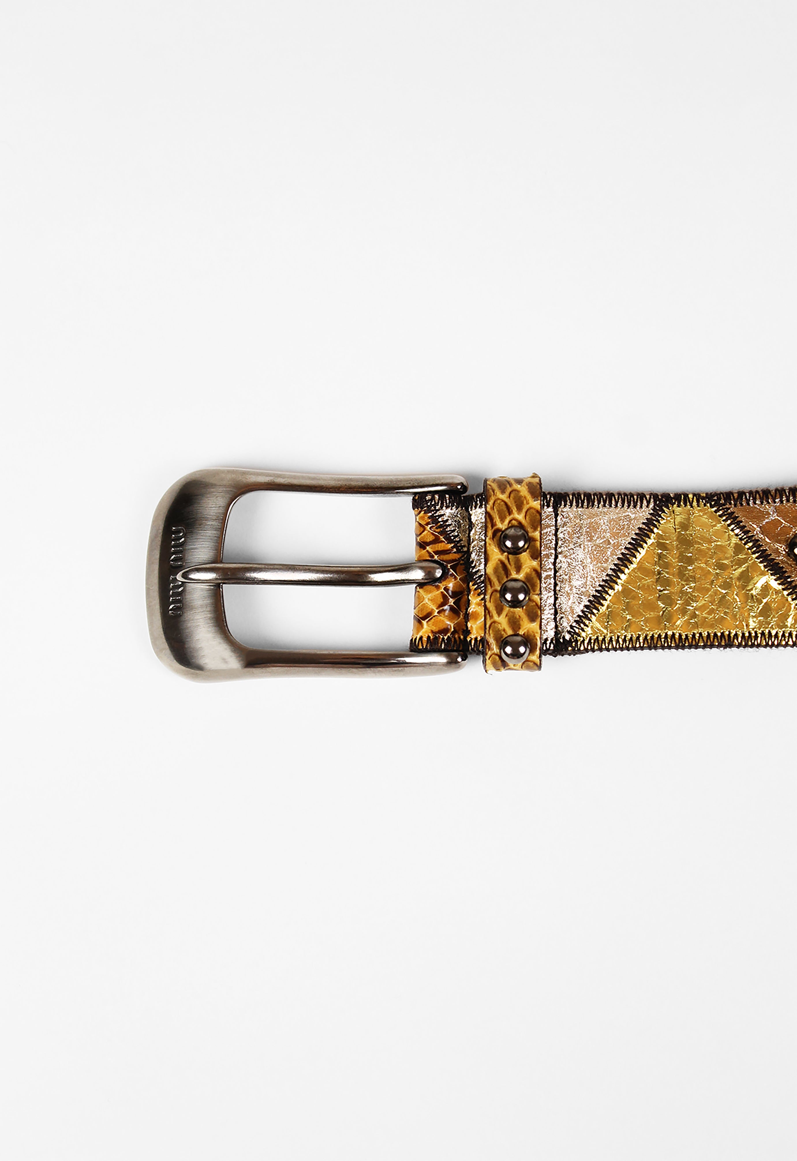 MIU MIU 2000'S STUDDED METALLIC SNAKESKIN BELT