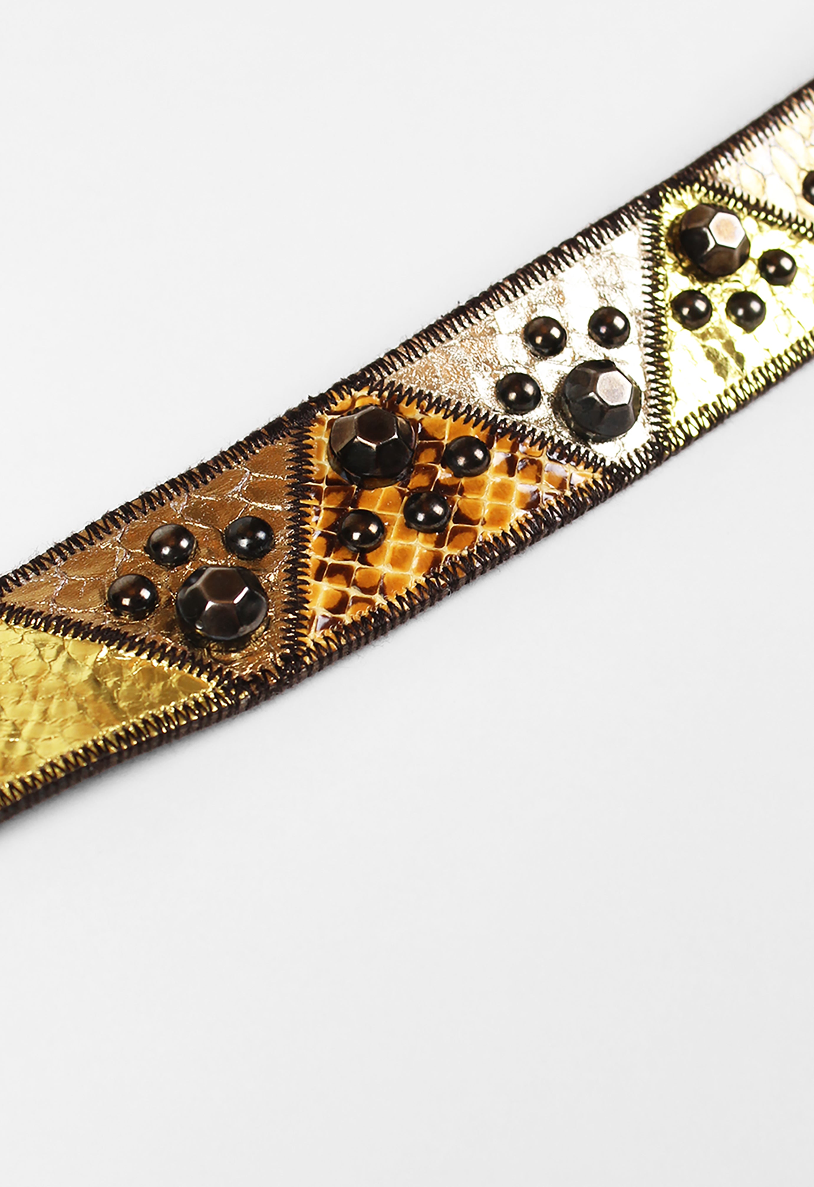 MIU MIU 2000'S STUDDED METALLIC SNAKESKIN BELT