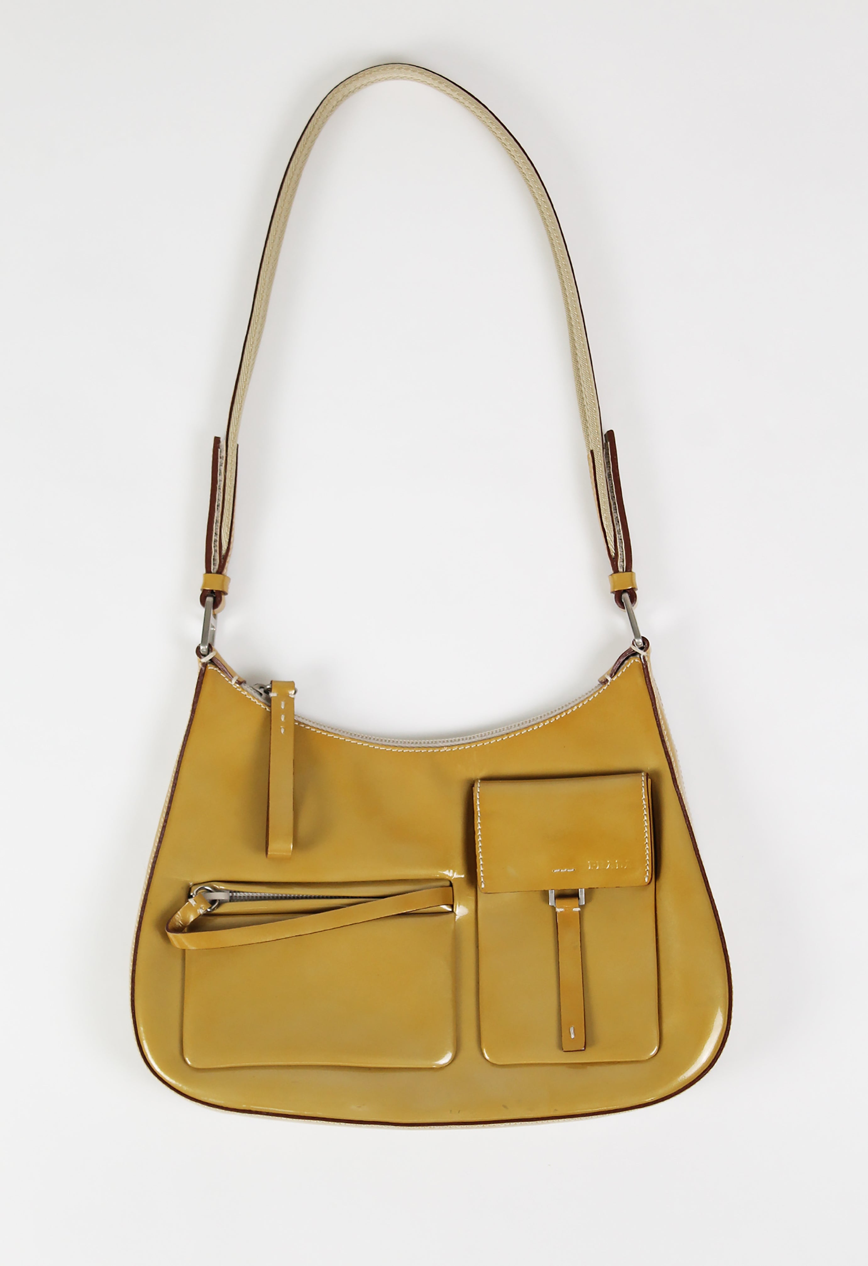 PRADA FW 1999 PATENT GOLD MULTI POCKET SHOULDER BAG
