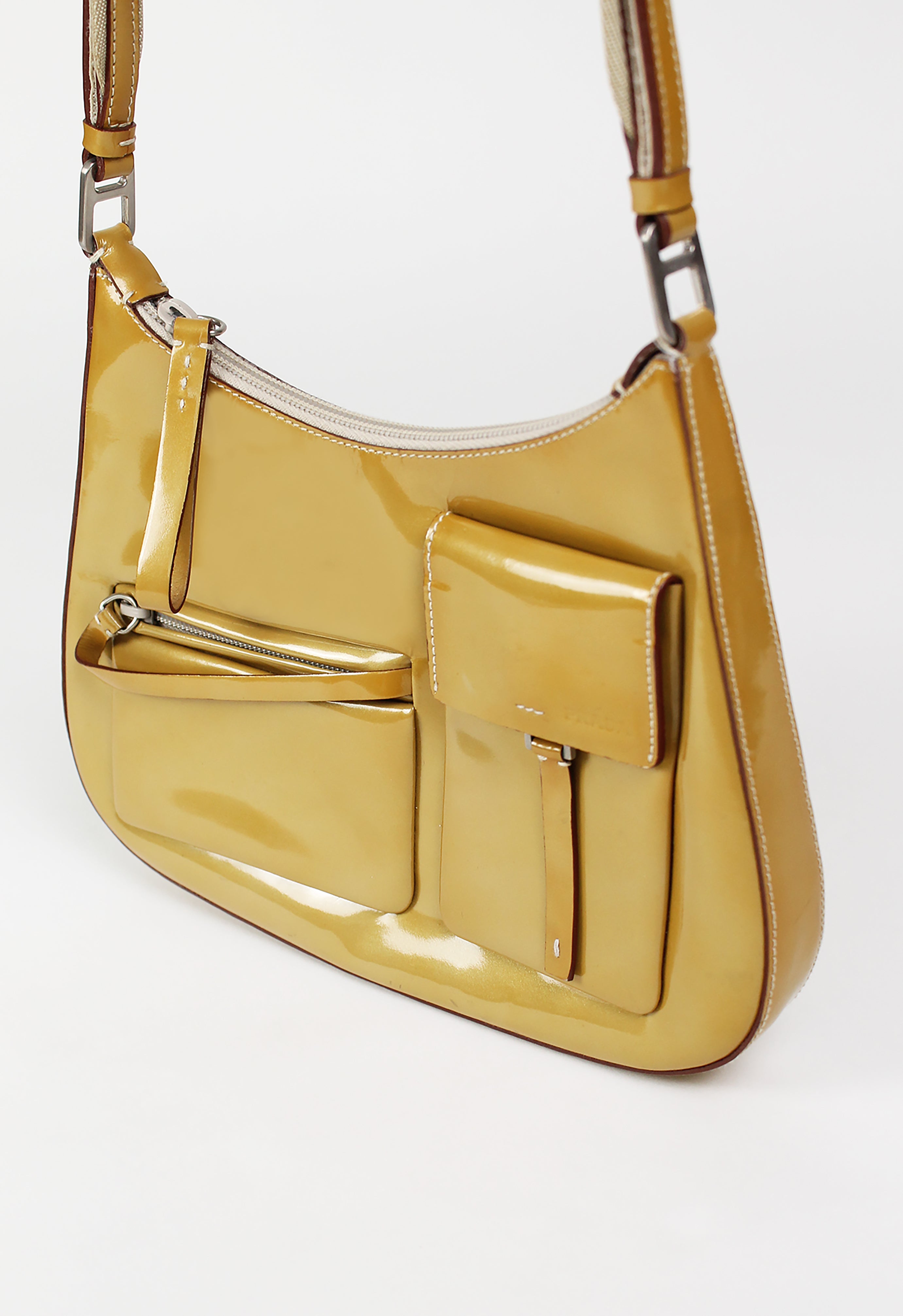 PRADA FW 1999 PATENT GOLD MULTI POCKET SHOULDER BAG