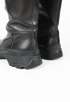 PRADA TALL BROWN LUG SOLE BOOTS
