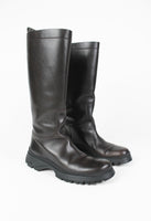 PRADA TALL BROWN LUG SOLE BOOTS