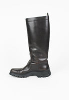 PRADA TALL BROWN LUG SOLE BOOTS