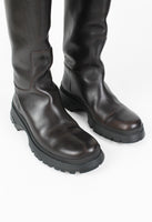 PRADA TALL BROWN LUG SOLE BOOTS