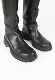 PRADA TALL BROWN LUG SOLE BOOTS