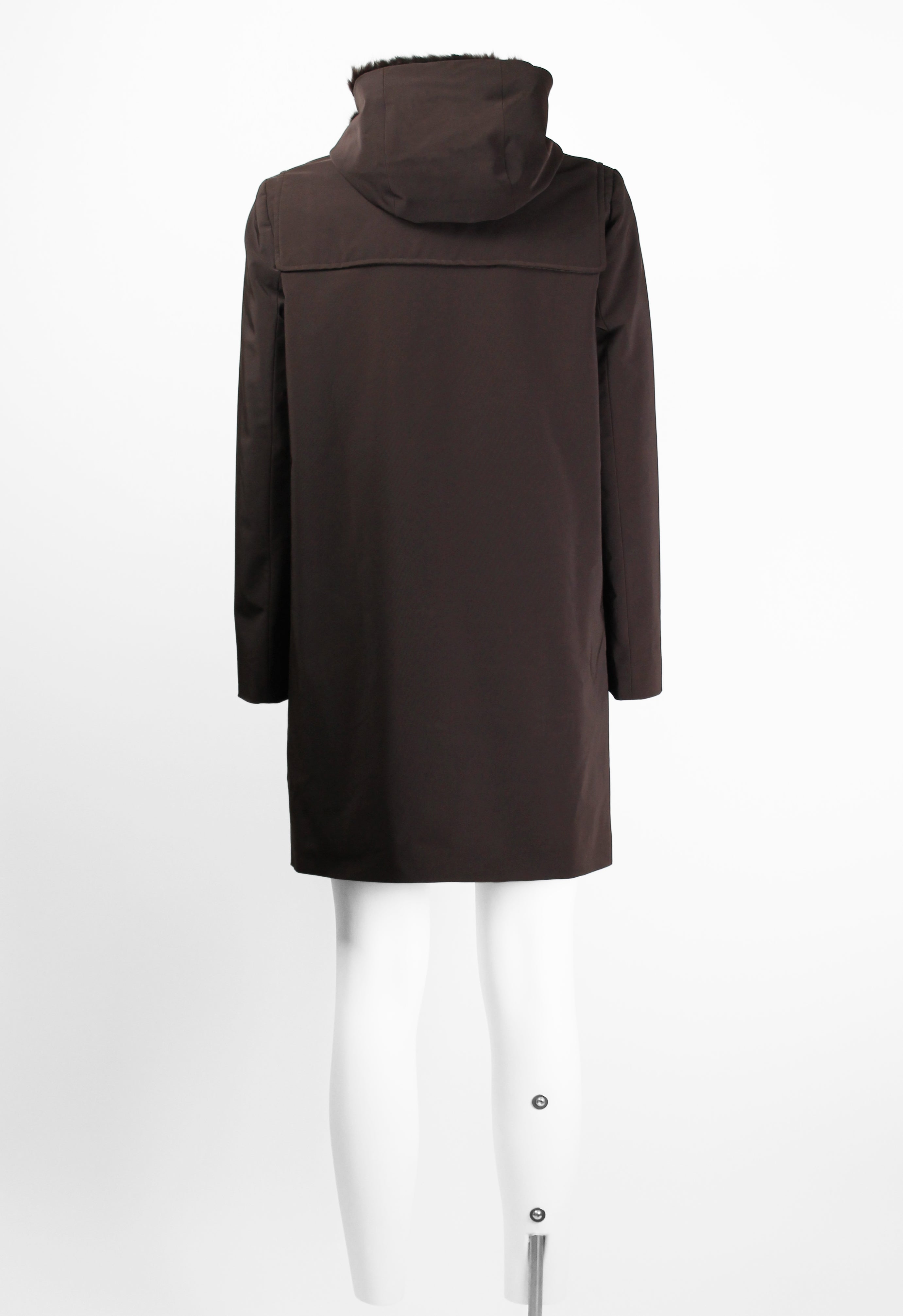 PRADA FW 1999 FUR LINED COAT WITH LEATHER STRAPS