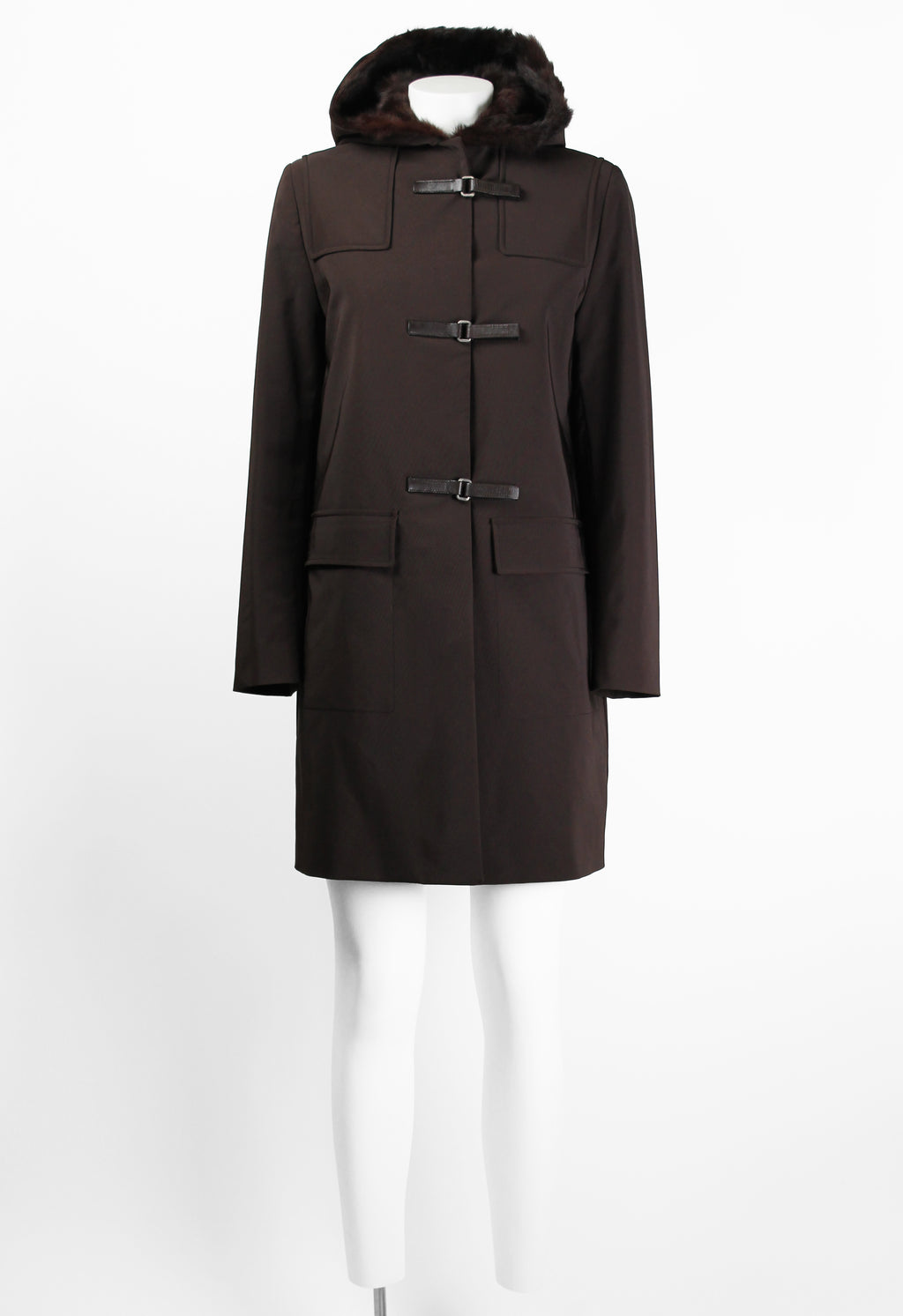 PRADA FW 1999 FUR LINED COAT WITH LEATHER STRAPS