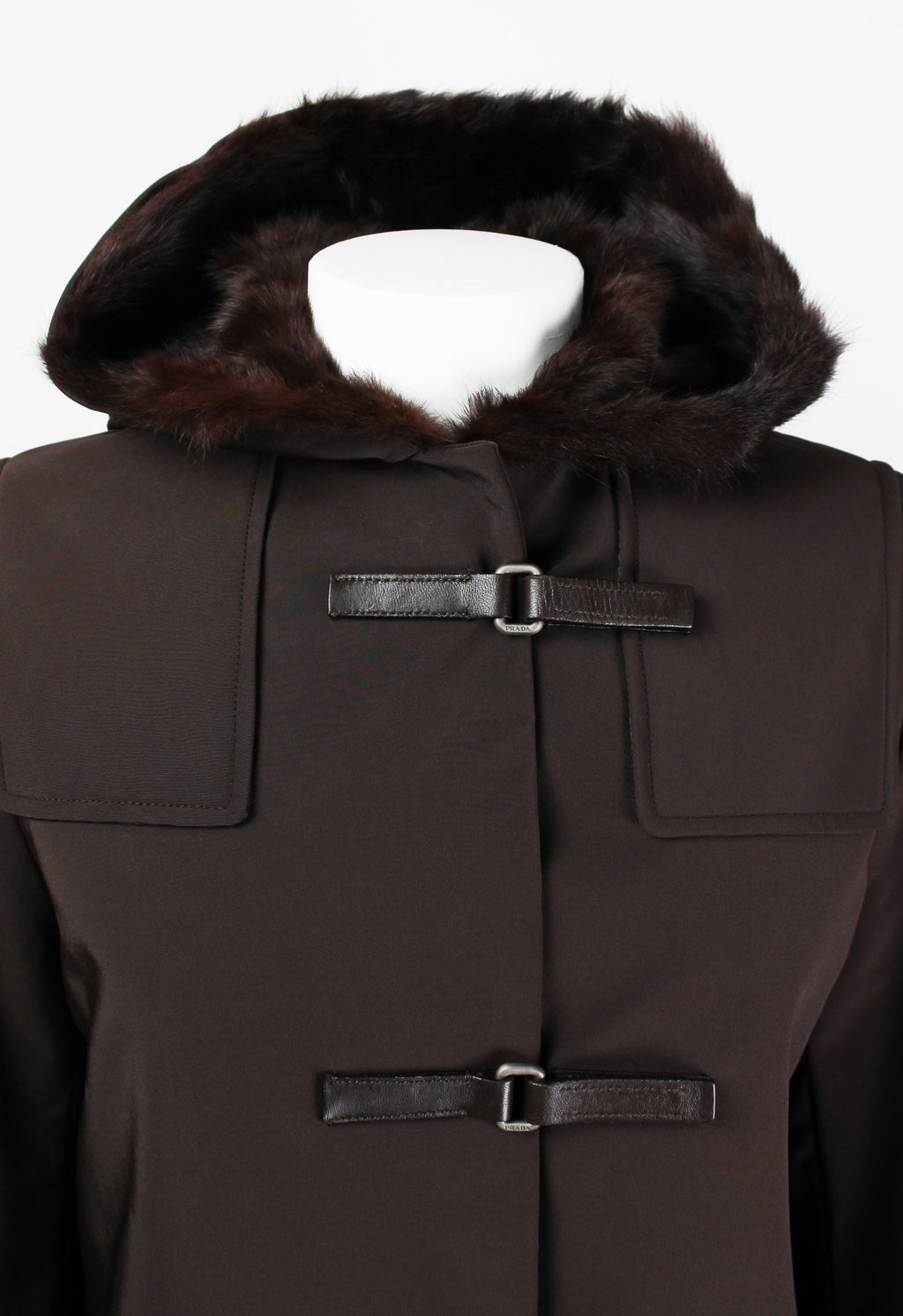 PRADA FW 1999 FUR LINED COAT WITH LEATHER STRAPS