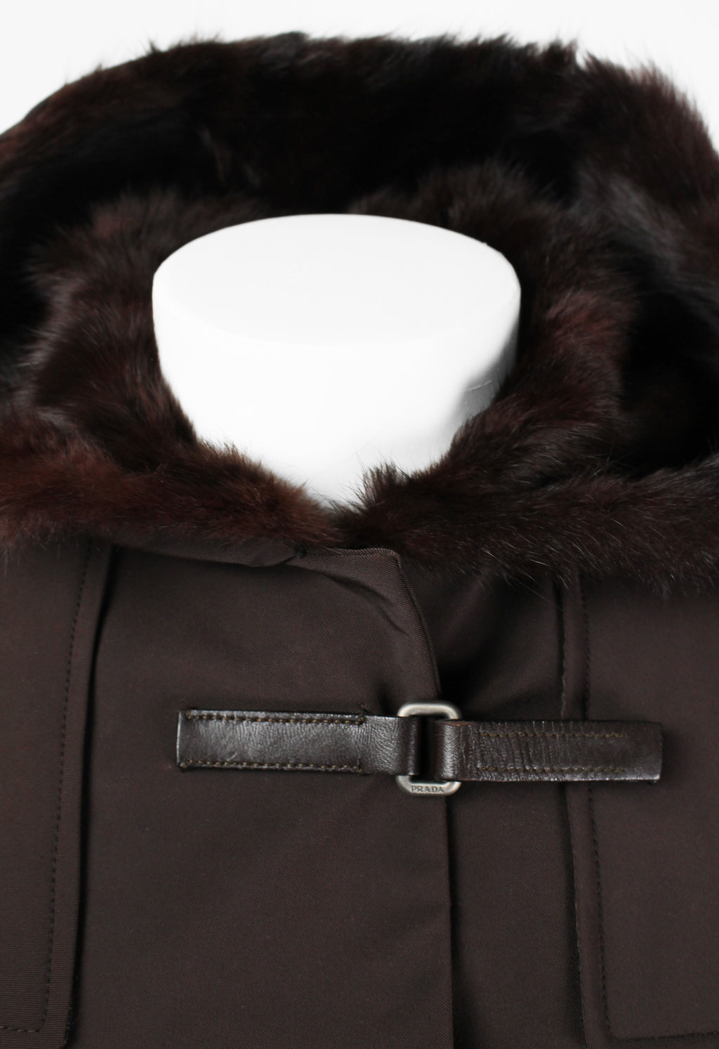 PRADA FW 1999 FUR LINED COAT WITH LEATHER STRAPS