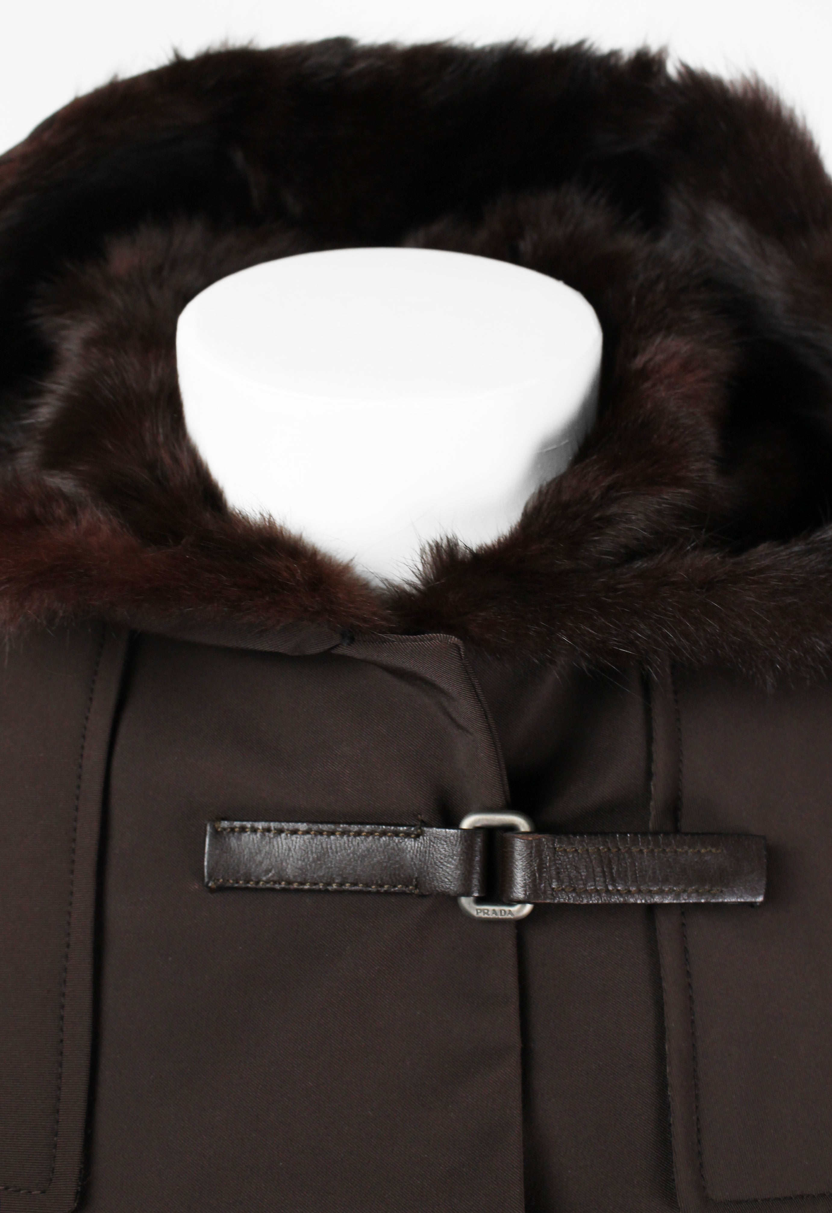 PRADA FW 1999 FUR LINED COAT WITH LEATHER STRAPS