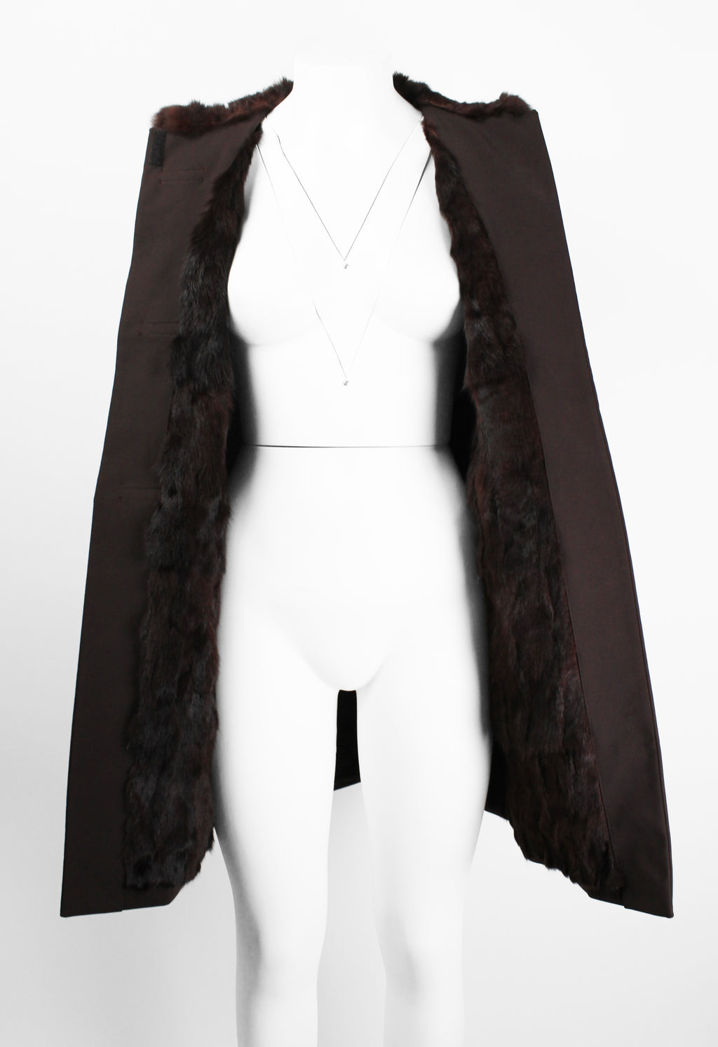 PRADA FW 1999 FUR LINED COAT WITH LEATHER STRAPS