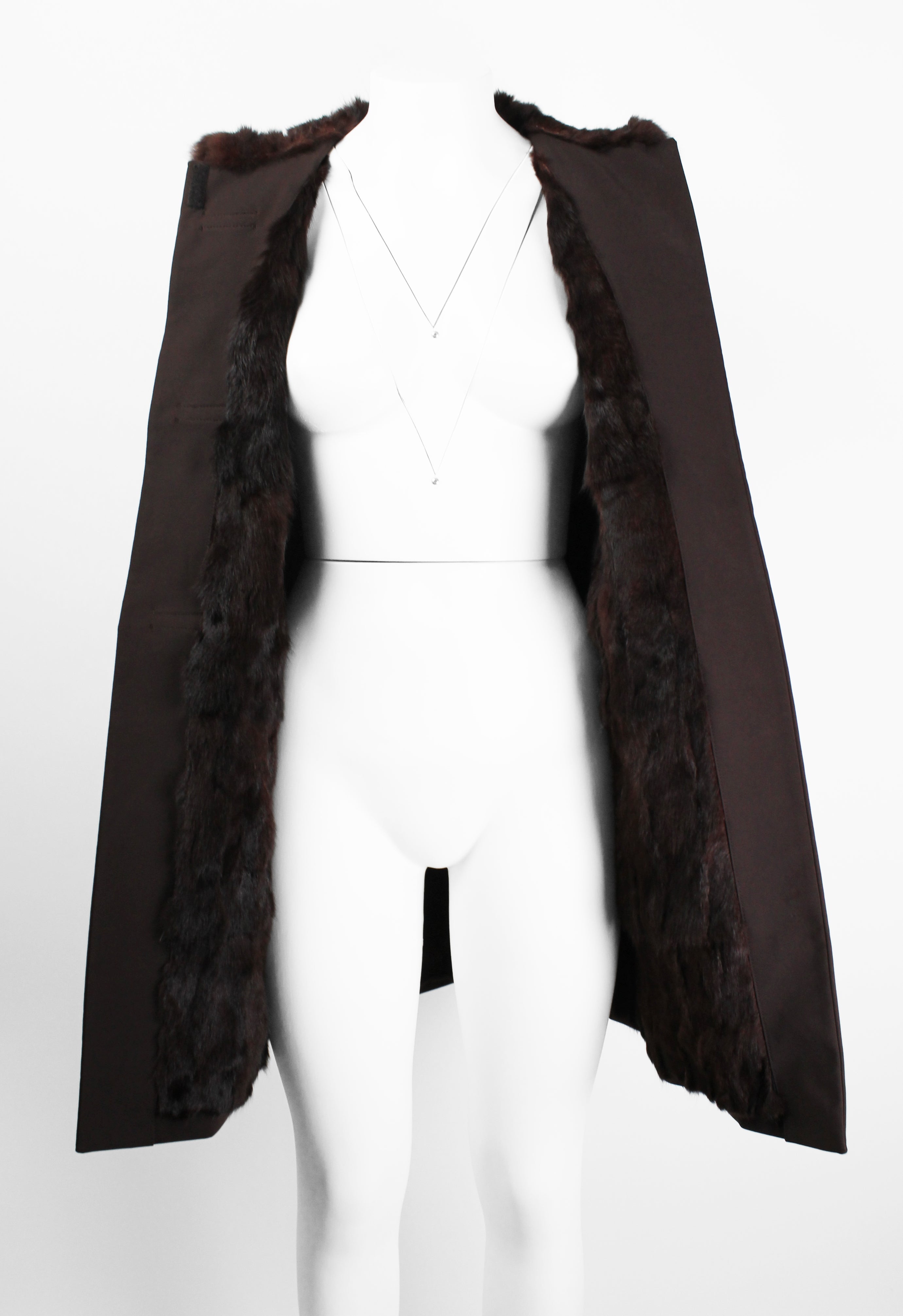 PRADA FW 1999 FUR LINED COAT WITH LEATHER STRAPS