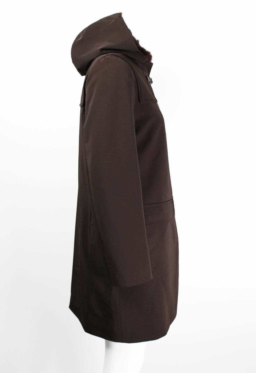 PRADA FW 1999 FUR LINED COAT WITH LEATHER STRAPS