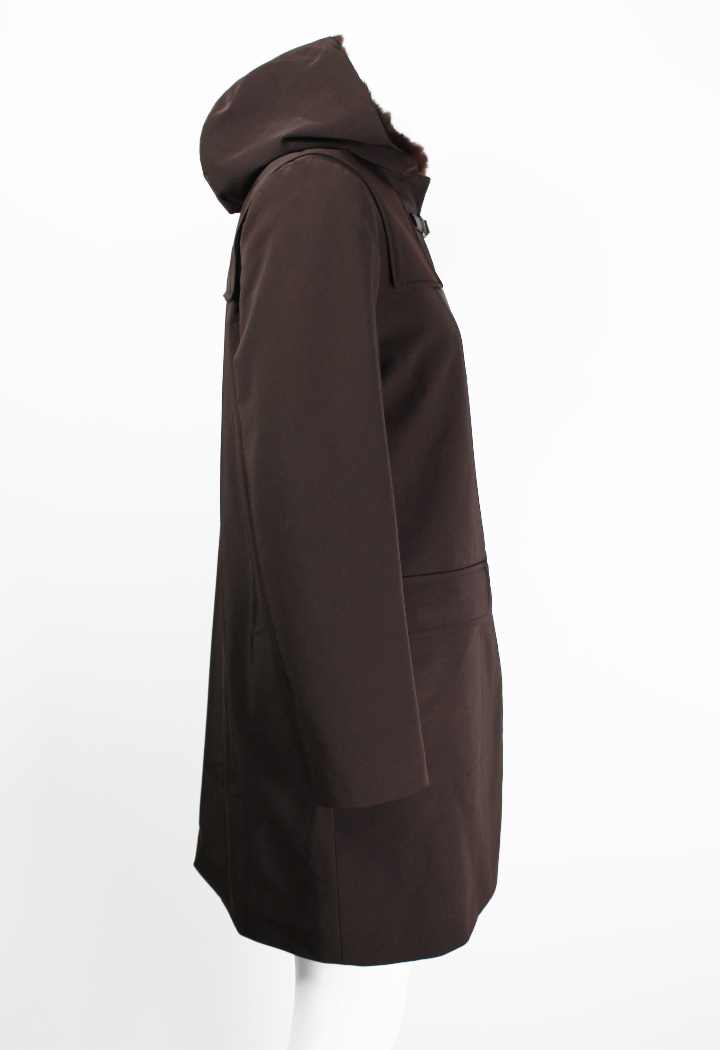 PRADA FW 1999 FUR LINED COAT WITH LEATHER STRAPS