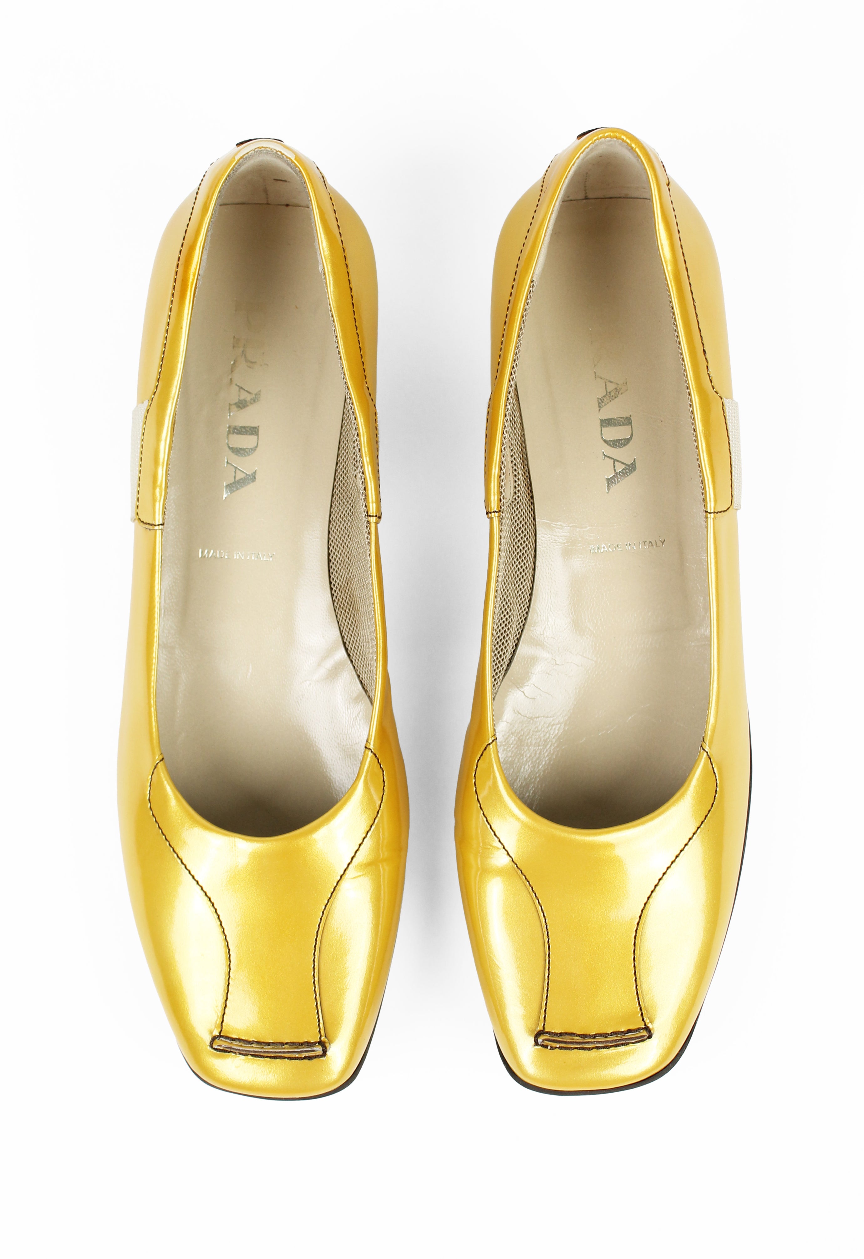 PRADA FW 1999 GOLD PATENT HYBRID BUBBLE SOLE SHOES