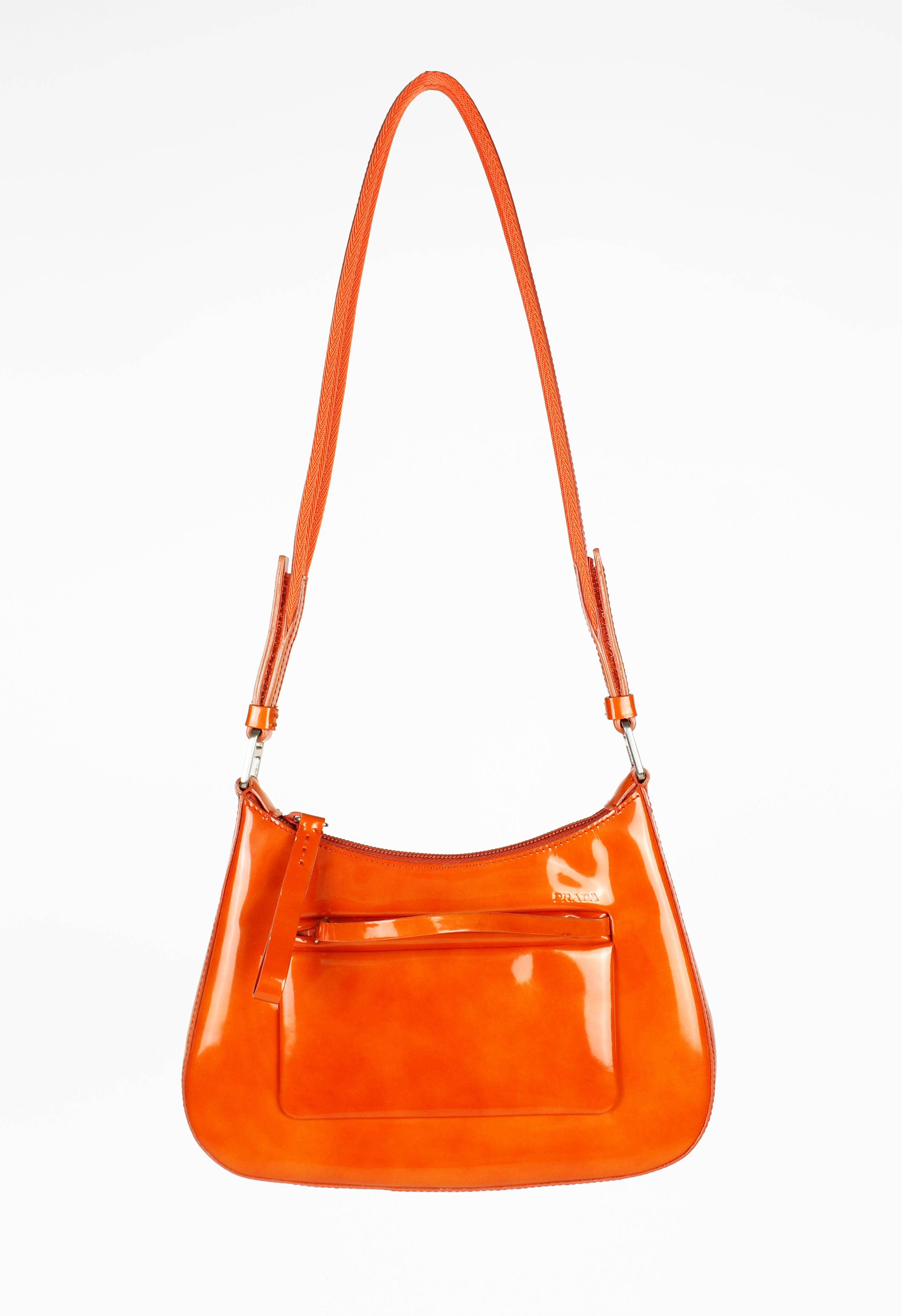 PRADA FW 1999 PATENT ORANGE POCKET SHOULDER BAG