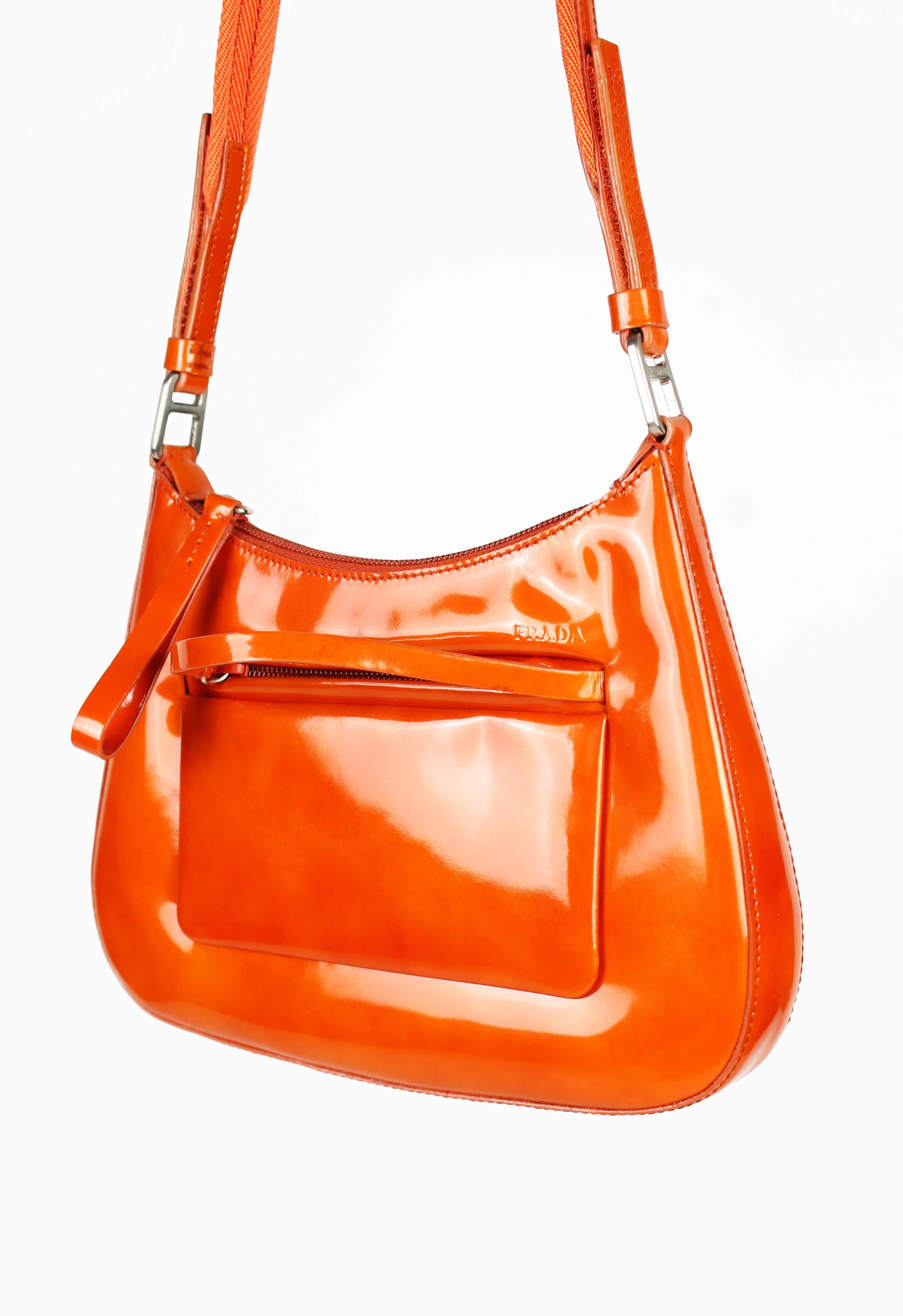 PRADA FW 1999 PATENT ORANGE POCKET SHOULDER BAG