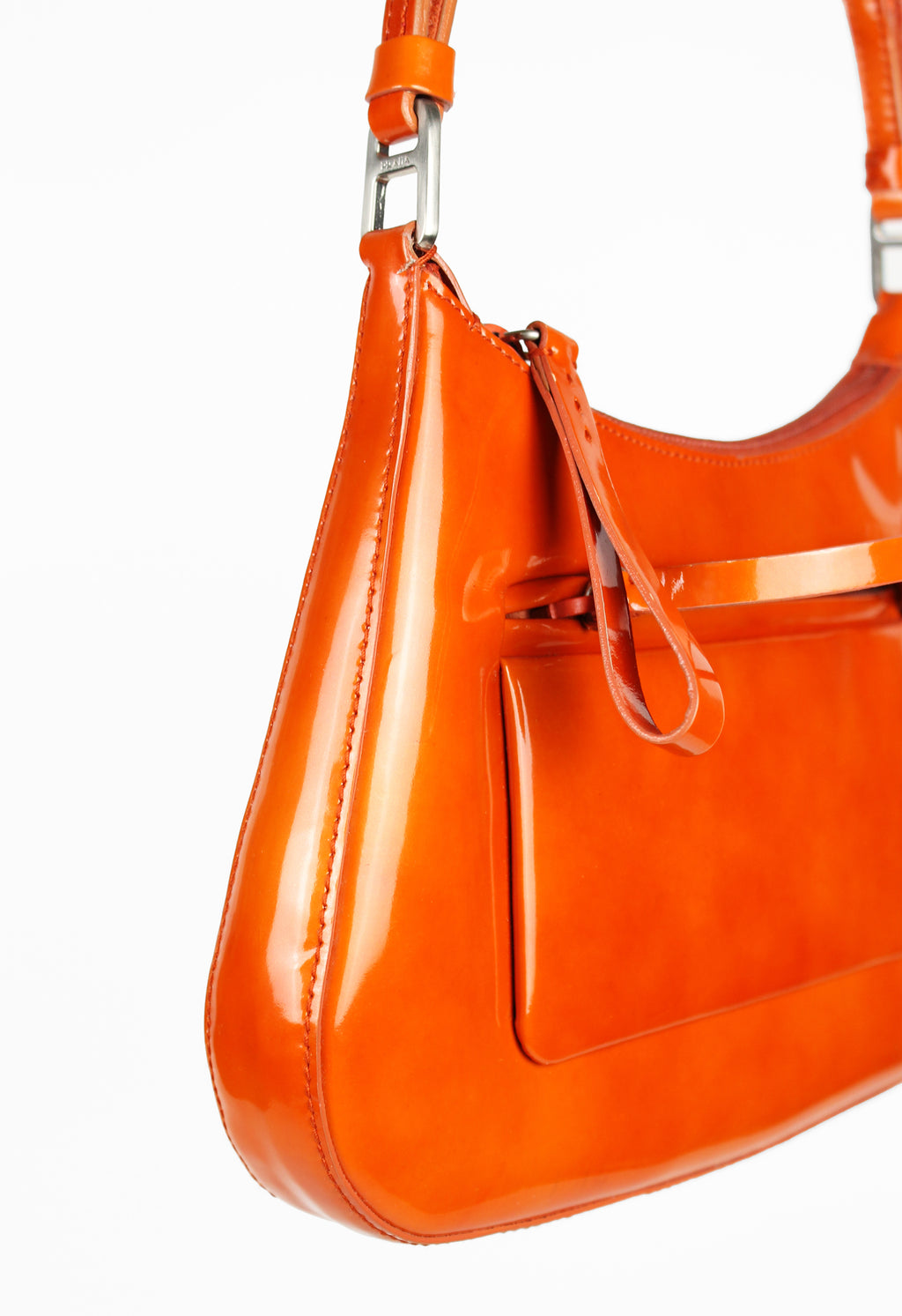 PRADA FW 1999 PATENT ORANGE POCKET SHOULDER BAG