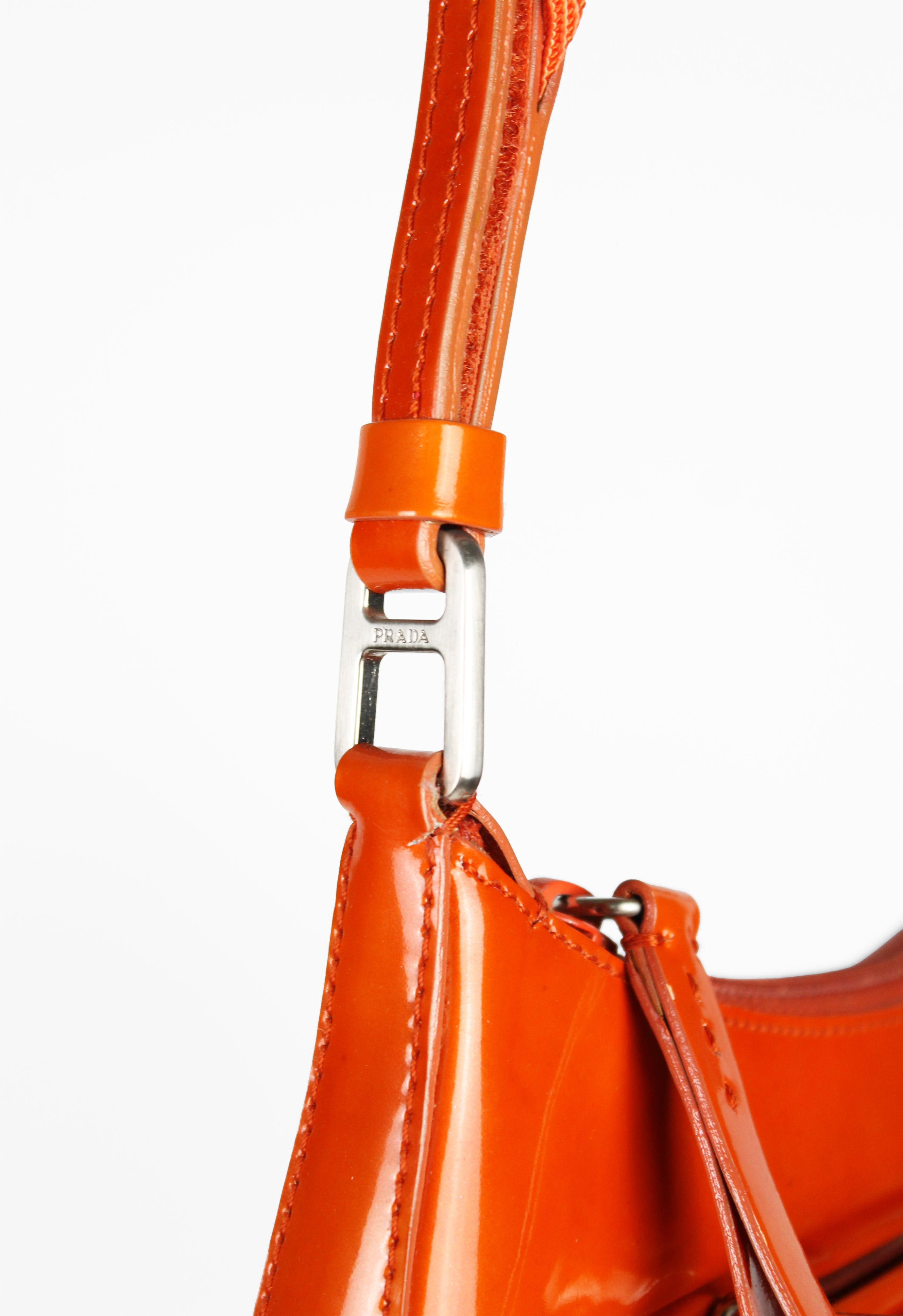PRADA FW 1999 PATENT ORANGE POCKET SHOULDER BAG
