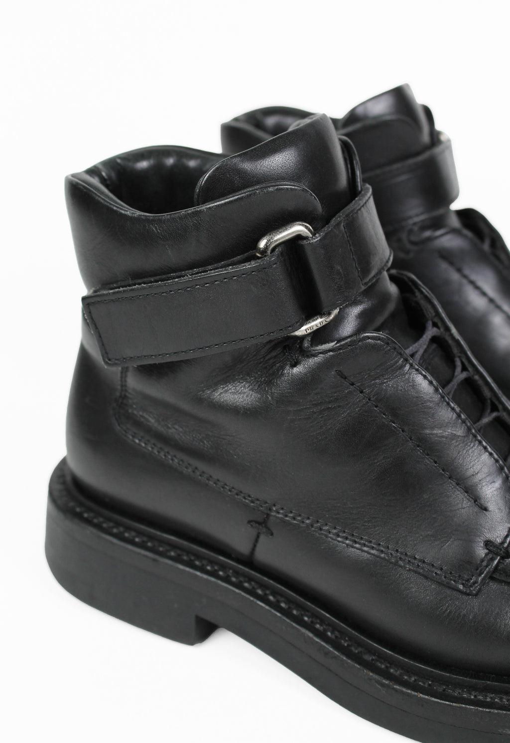 PRADA FW 1999 SQUARE TOE LEATHER STRAP BOOTS