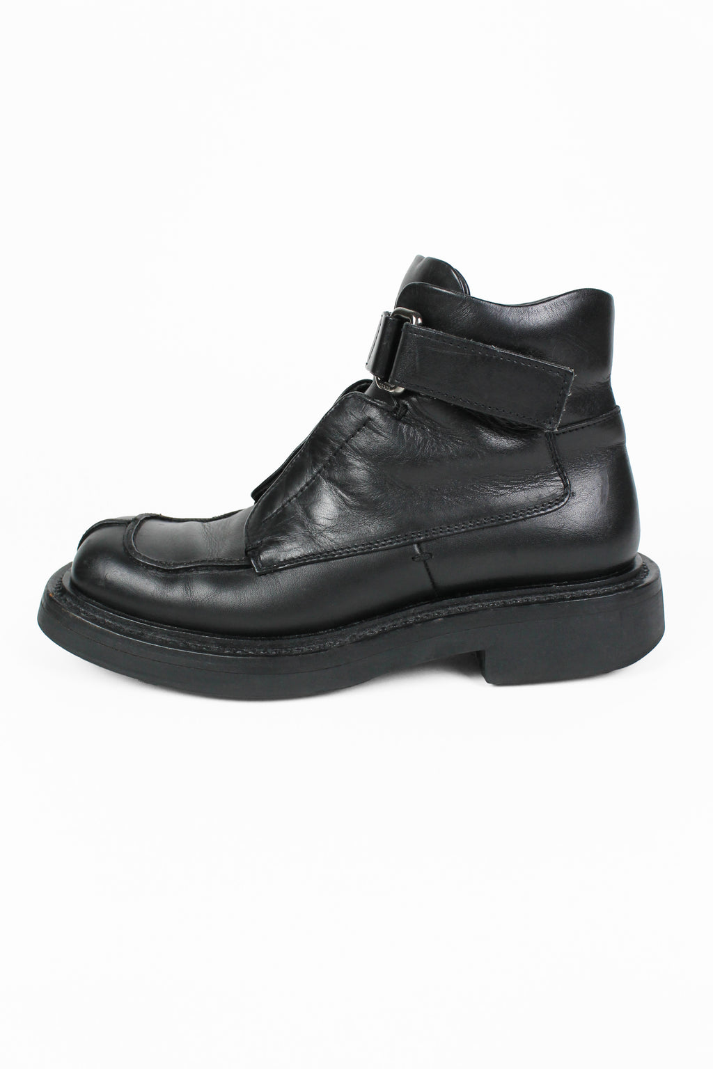 PRADA FW 1999 SQUARE TOE LEATHER STRAP BOOTS