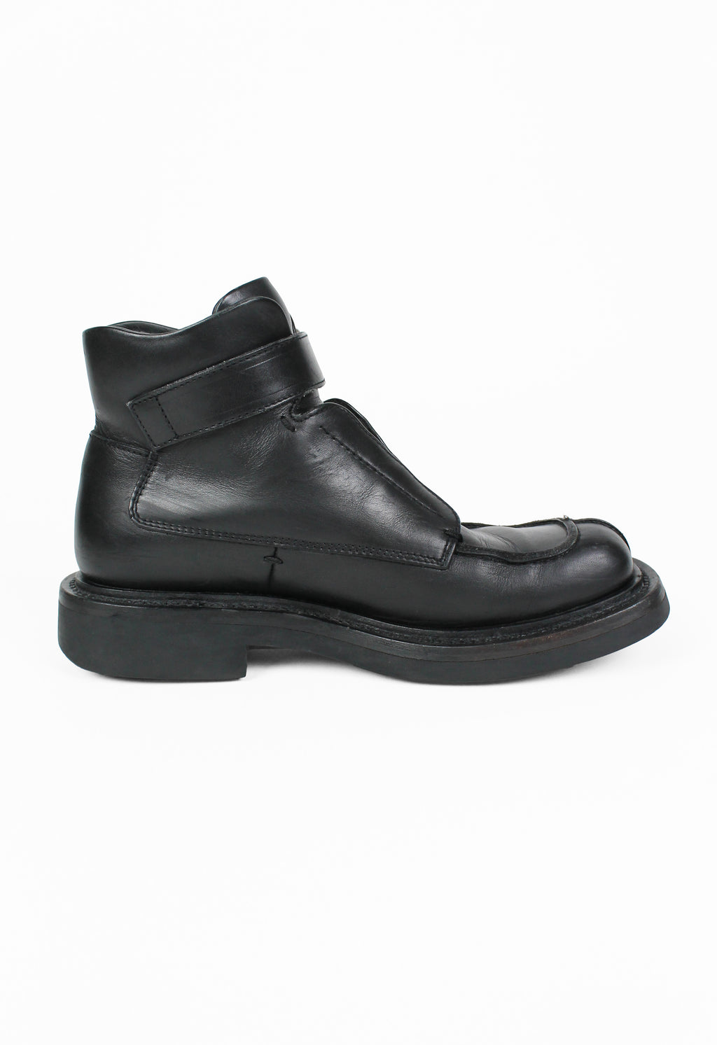 PRADA FW 1999 SQUARE TOE LEATHER STRAP BOOTS
