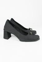 PRADA FW 1999 GREY SQUARE TOE TOGGLE HEELS