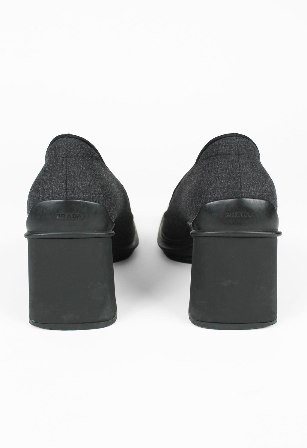 PRADA FW 1999 GREY SQUARE TOE TOGGLE HEELS