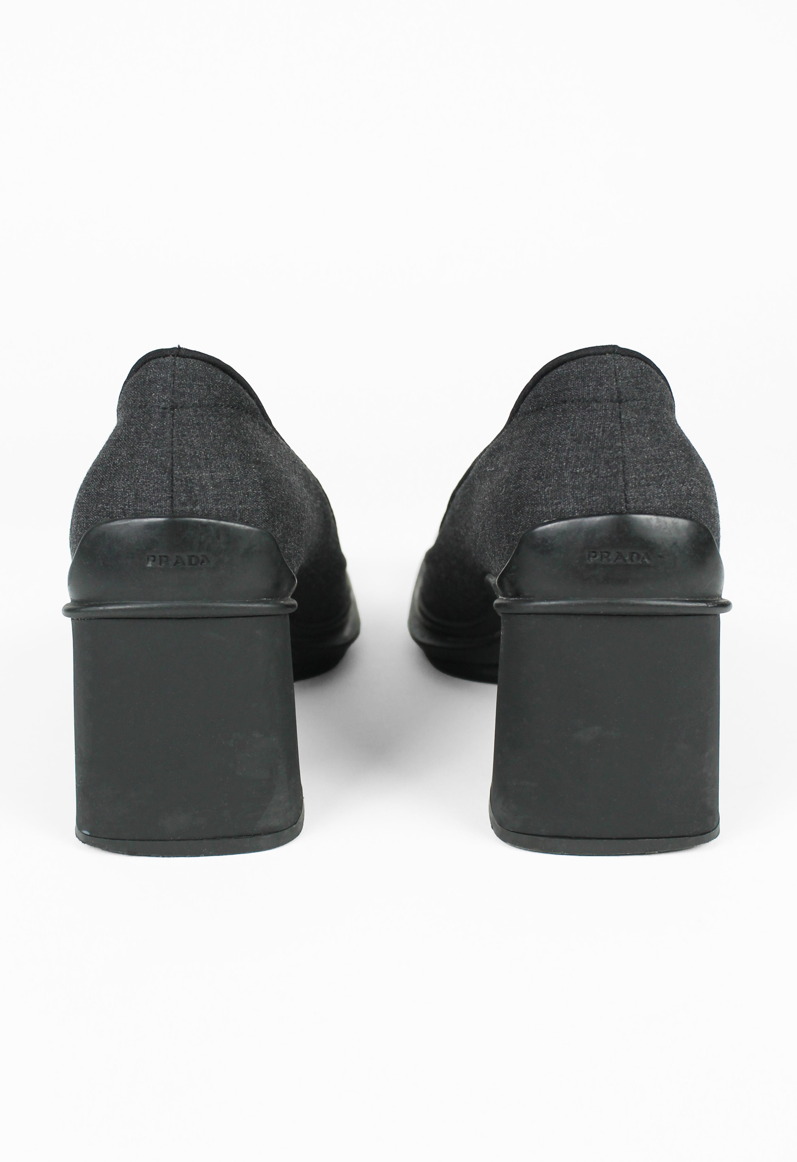 PRADA FW 1999 GREY SQUARE TOE TOGGLE HEELS